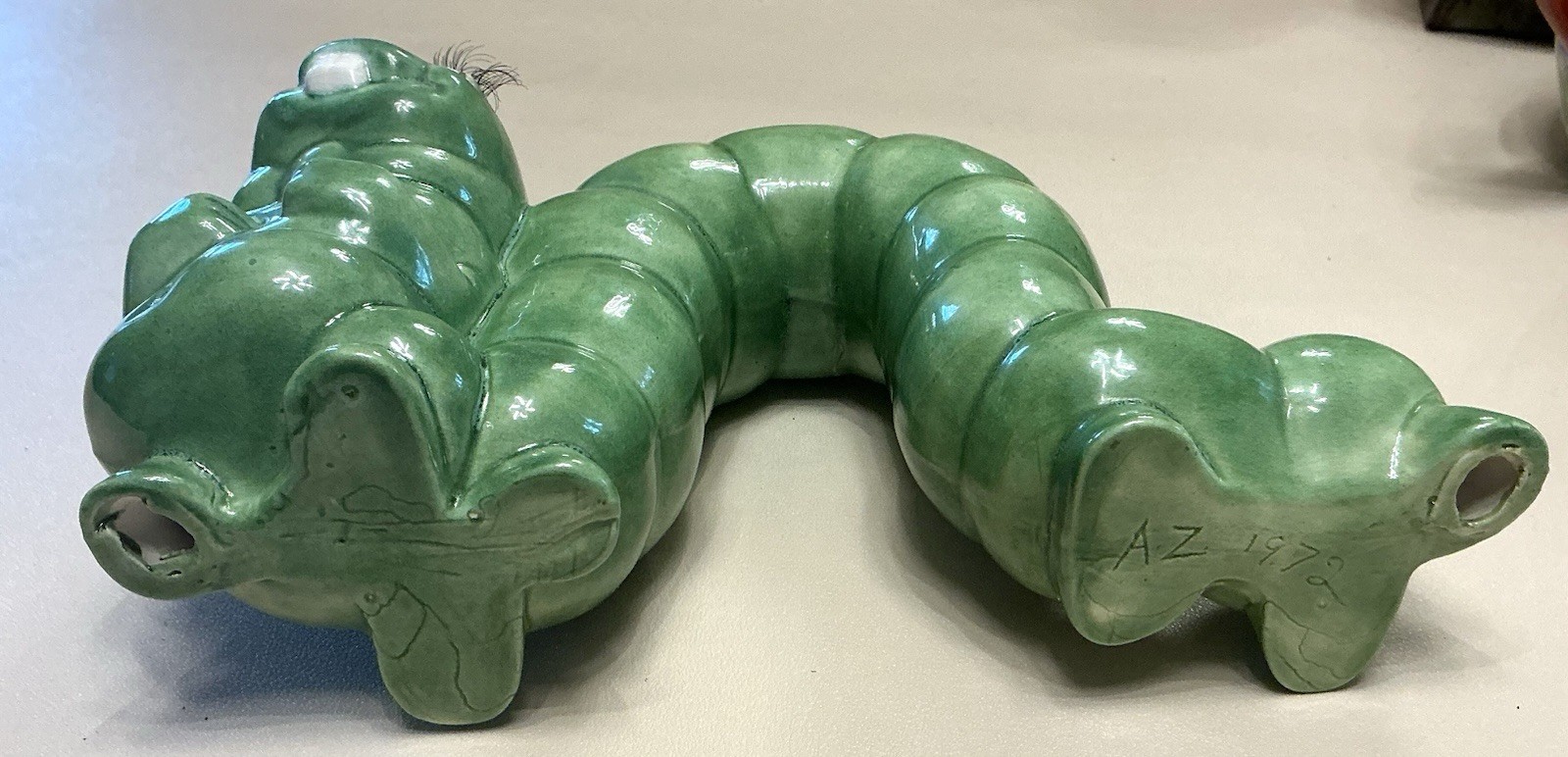 Inchworm Caterpillar Ceramic Figurine for Desk Garden Sculpture 1972 Vintage