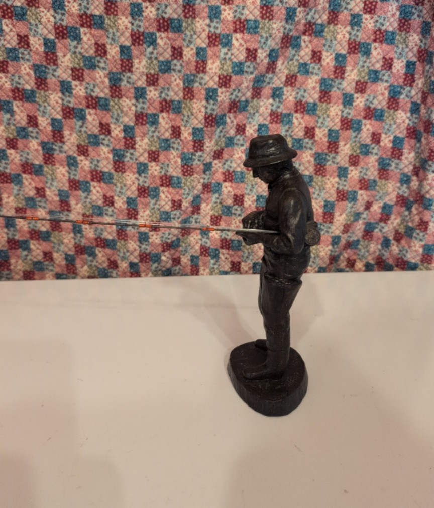 Fisherman Figurine Black Metal Fishing Rod People Fishing Theme Adult Decor