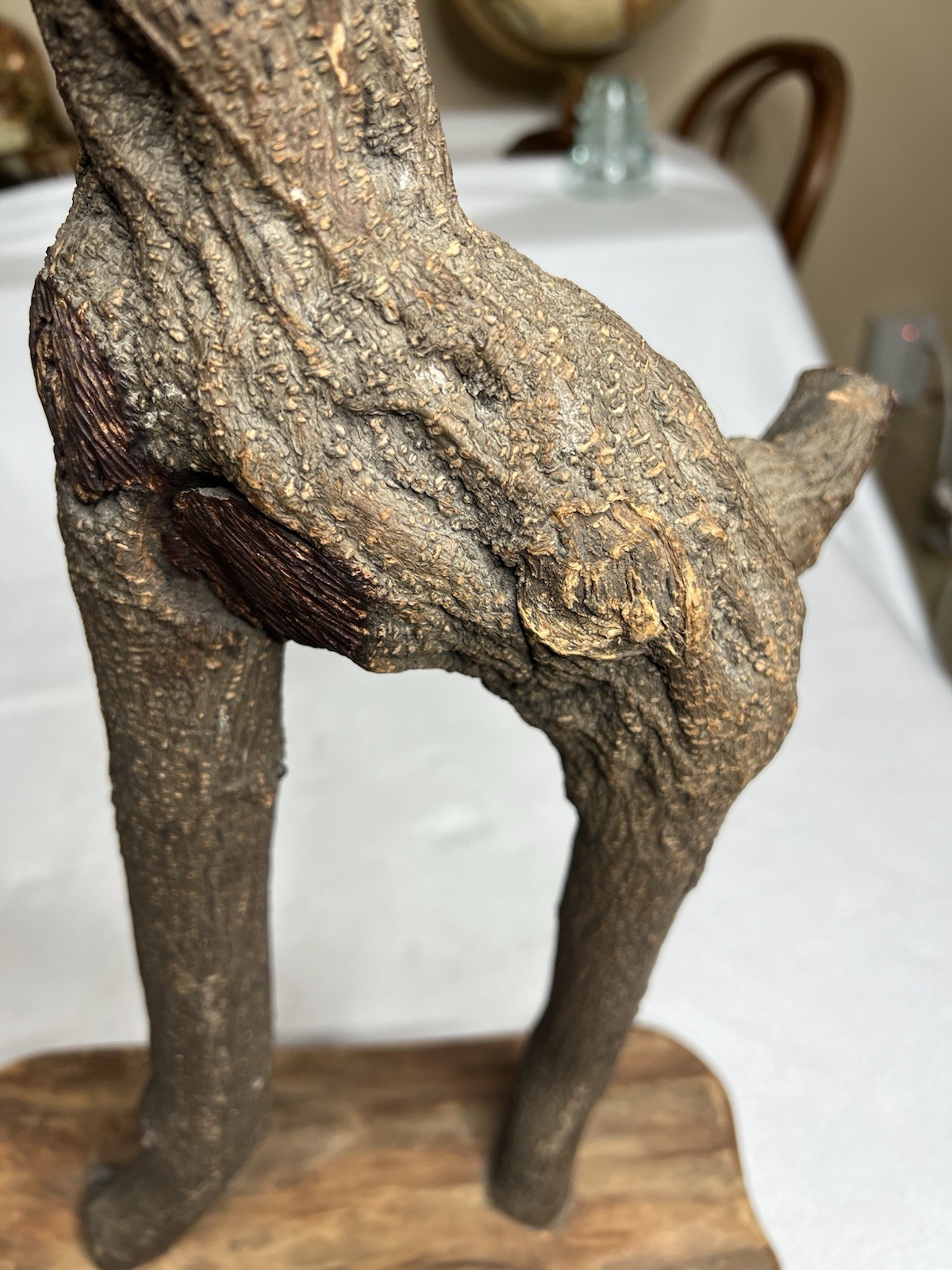Vintage Unique Folk Art Wood Carving Of Giraffe Made From a Single Twisted Limb