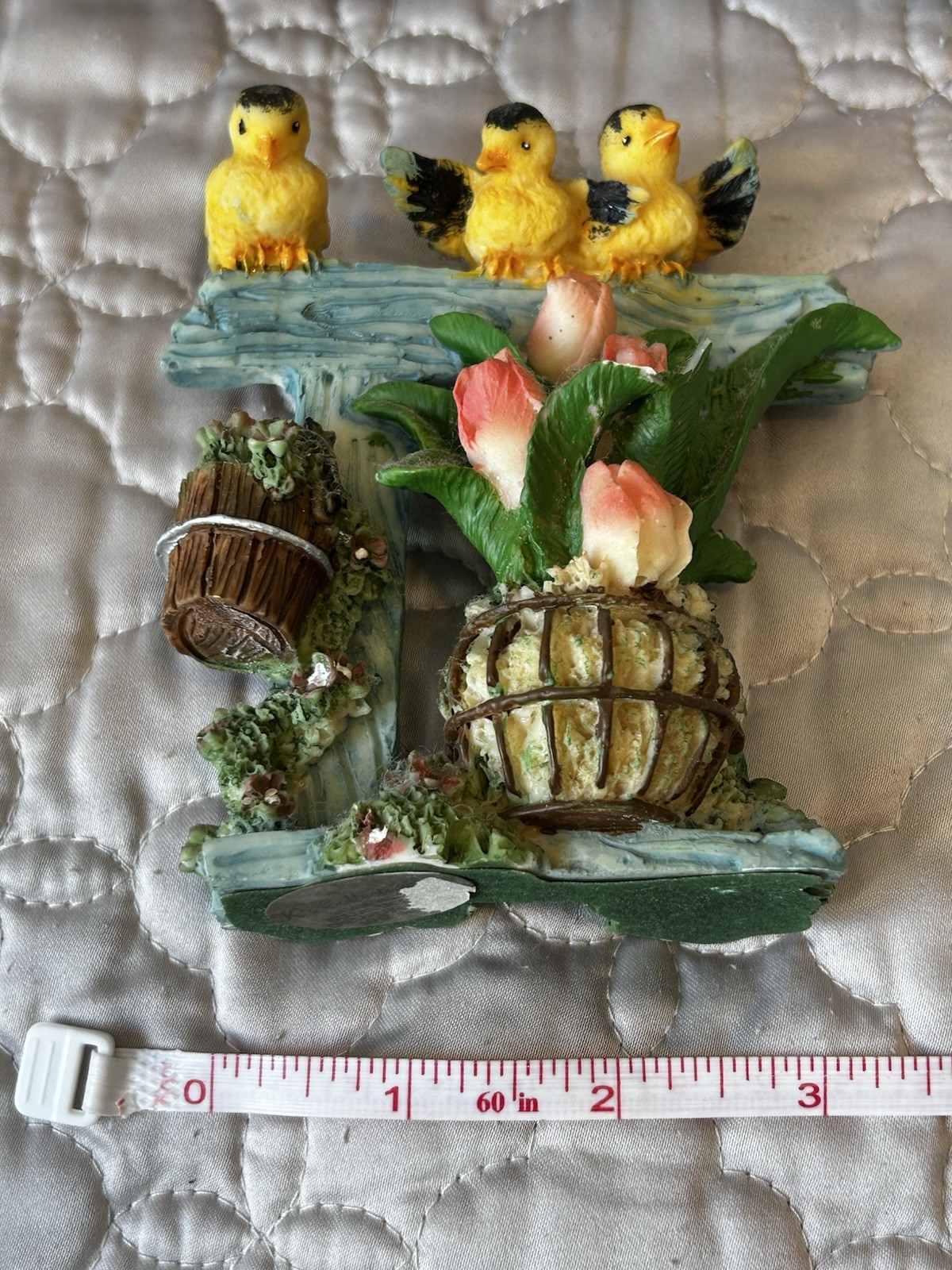 Vintage Garden Theme Figurine with Yellow Birds and Tulip Flowers