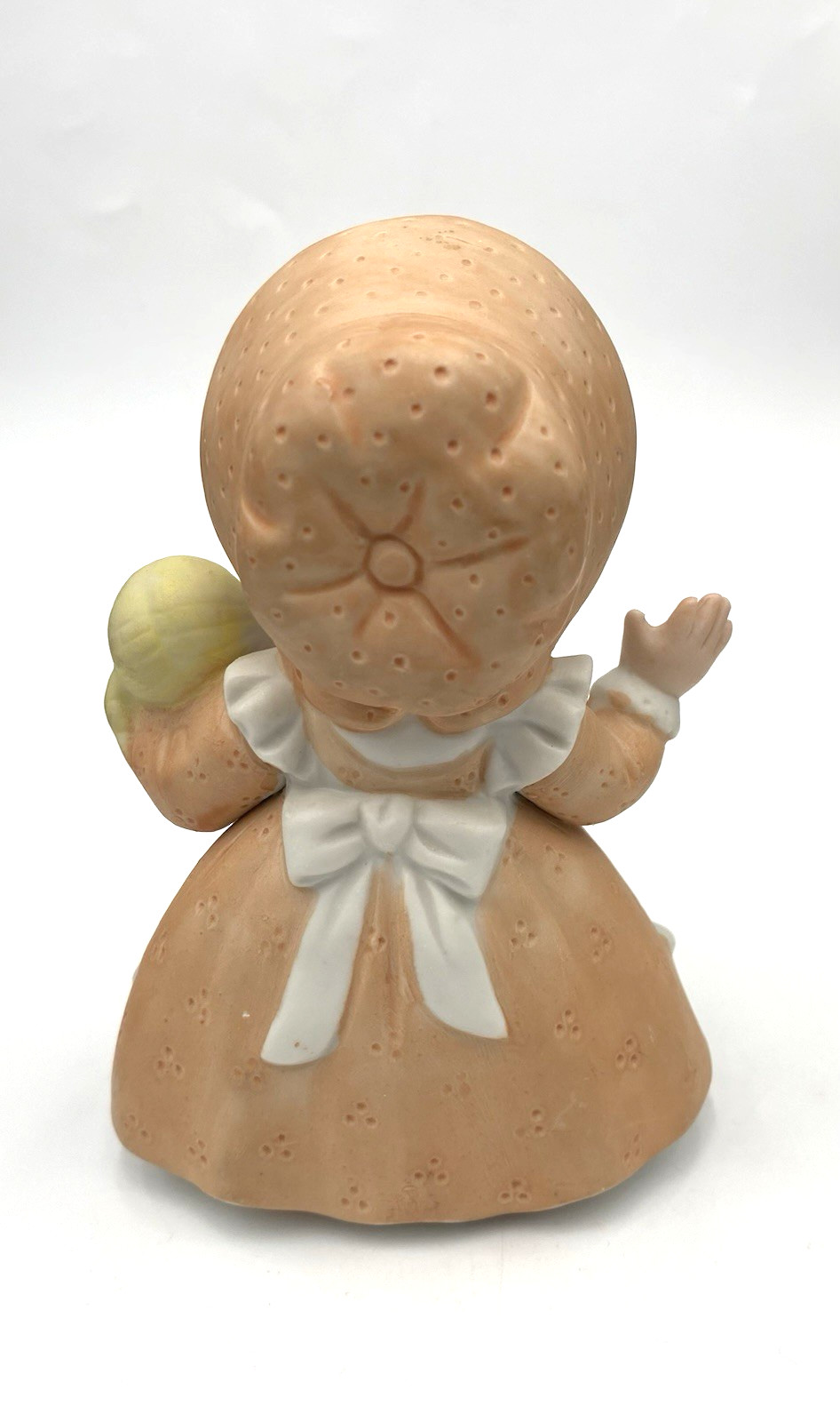 Bisque Porcelain Girl Fig., Patchwork Apron & Bonnet w/Doll, #1403, HomeCo, MINT