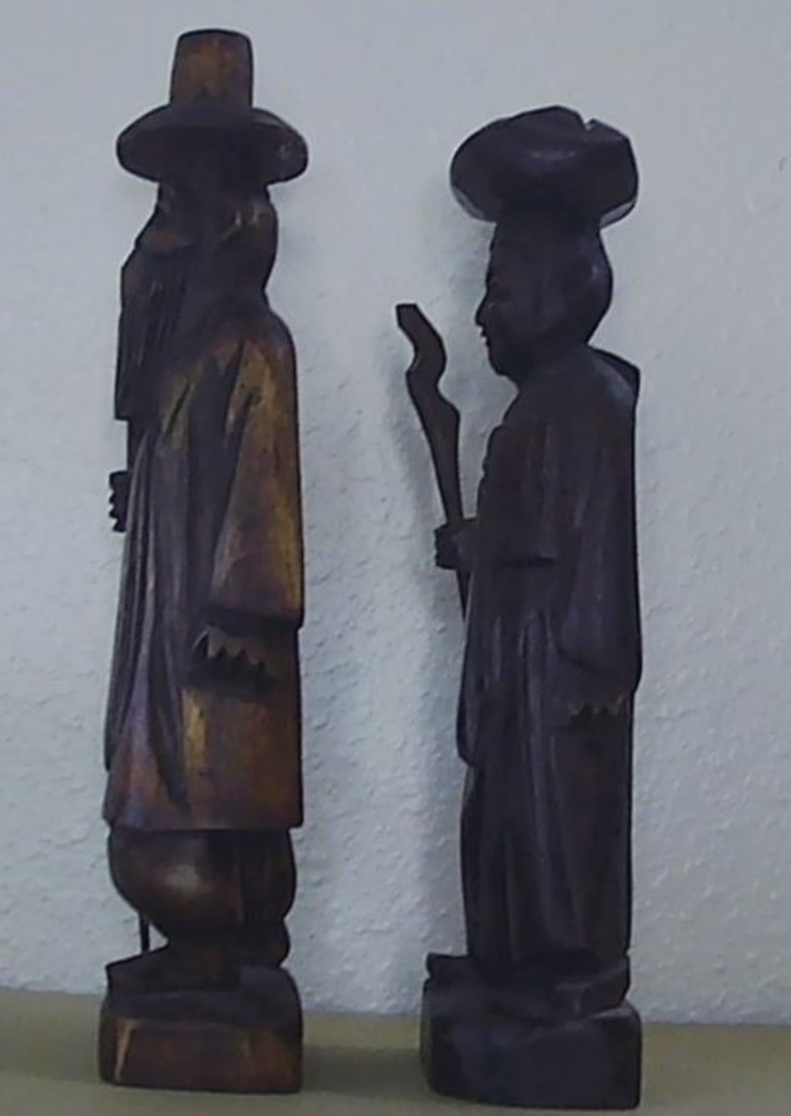 Carved Korean Man Woman Wooden FIGURINE Asian Folk Art Statue Traditional Craft