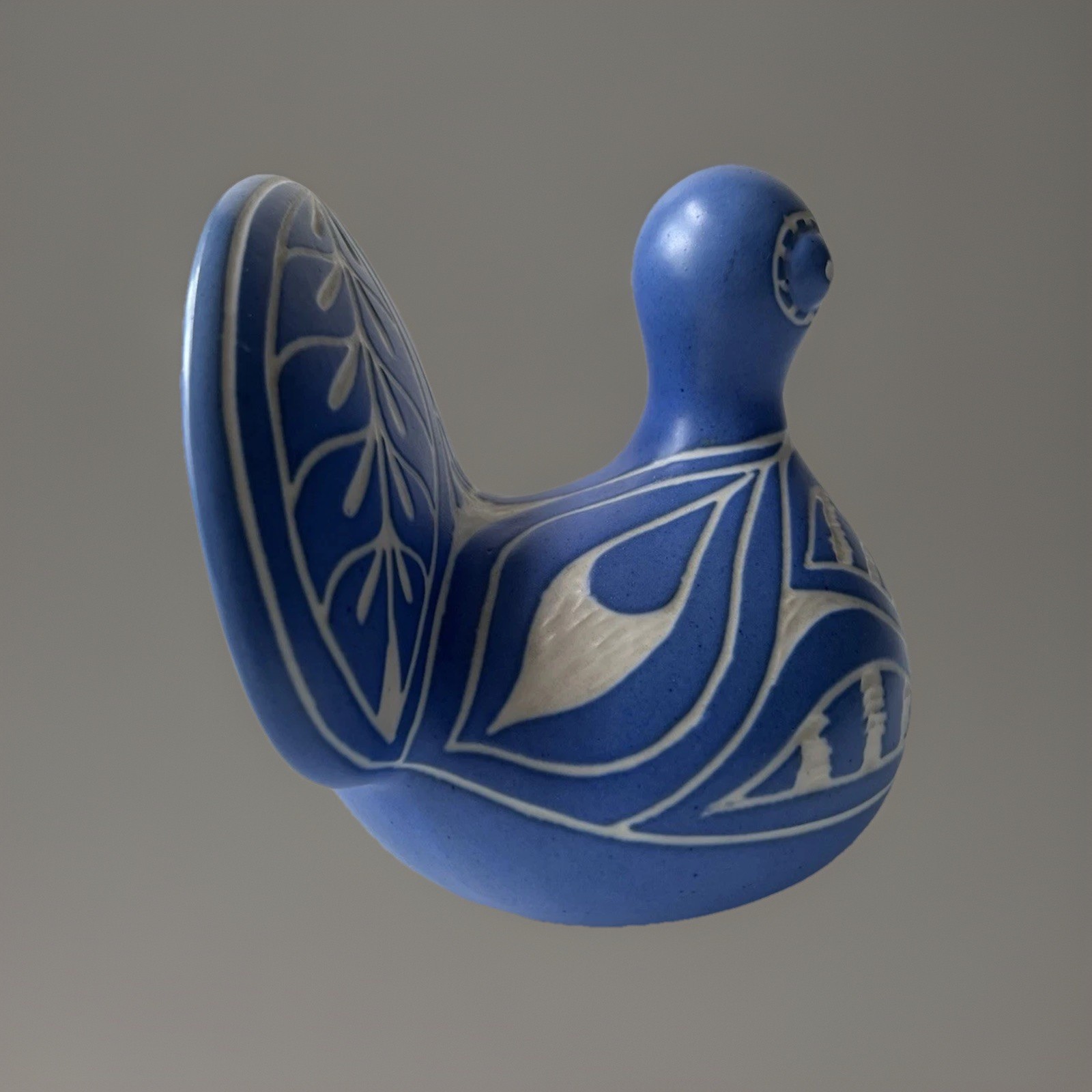 Vintage Large Signed Pablo Zabal Peacock Blue Bird Zoo Ceramic Figurine Chile