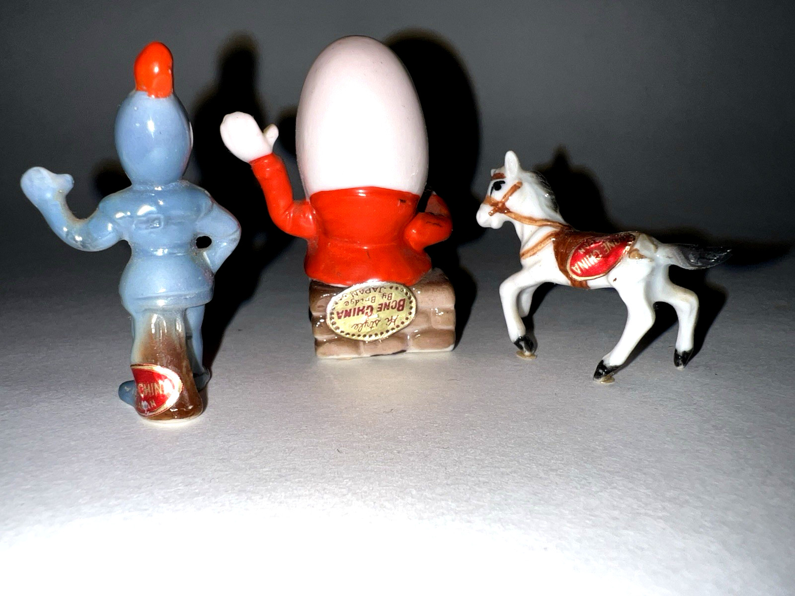 Vintage Bone China Humpty Dumpty Horse & Kings Man Nursery Rhyme mini Figurines