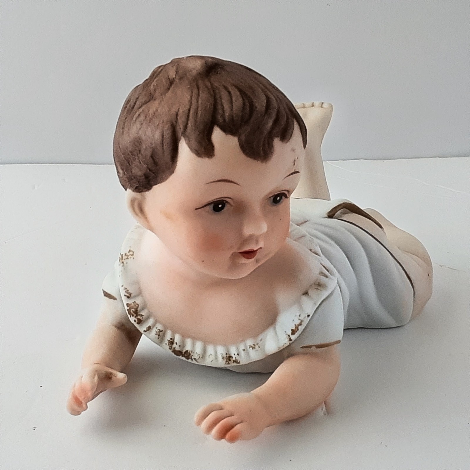 Set Of 2 Vintage Bisque Piano Babies – Lrg W A Pug & Smaller One Crawling