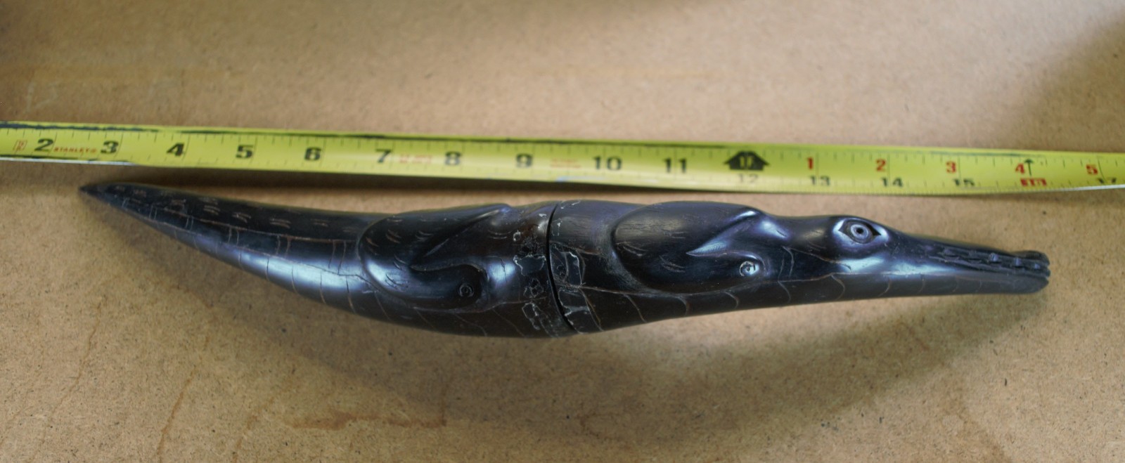 Hand carved water? buffalo horn unknown maker & location 2 piece container case