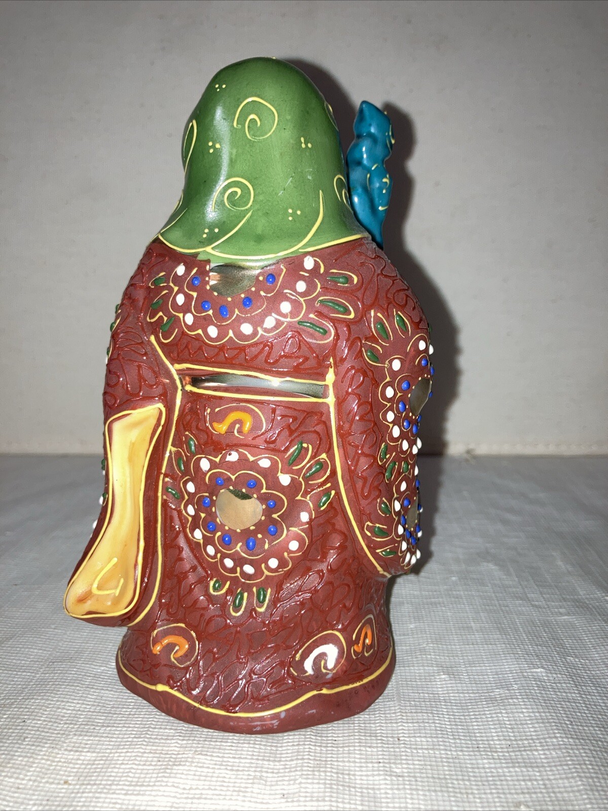 Kutani Japanese Porcelain Moriage Jurojin 7 Gods Of Luck Antique 5 7/8″ Figurine
