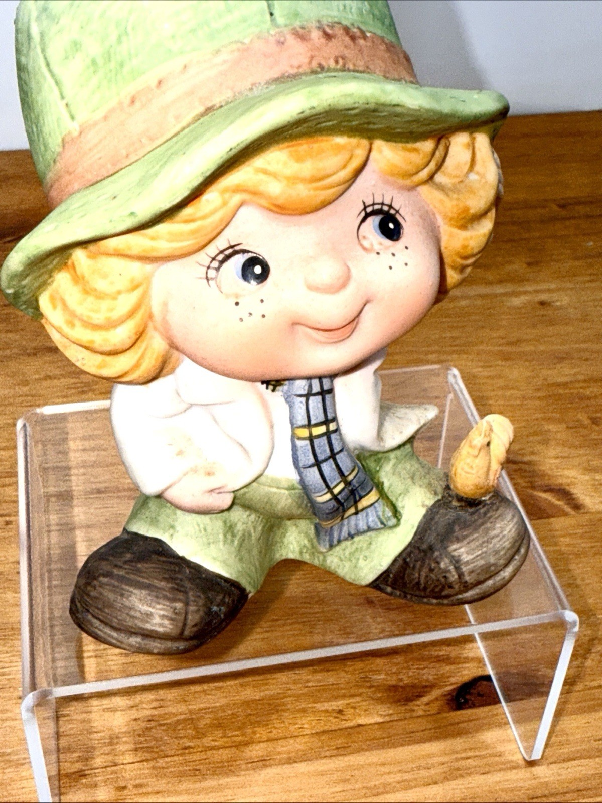Vintage 1970s ARDCO Ceramic Boy Figurine Green Hat Taiwan