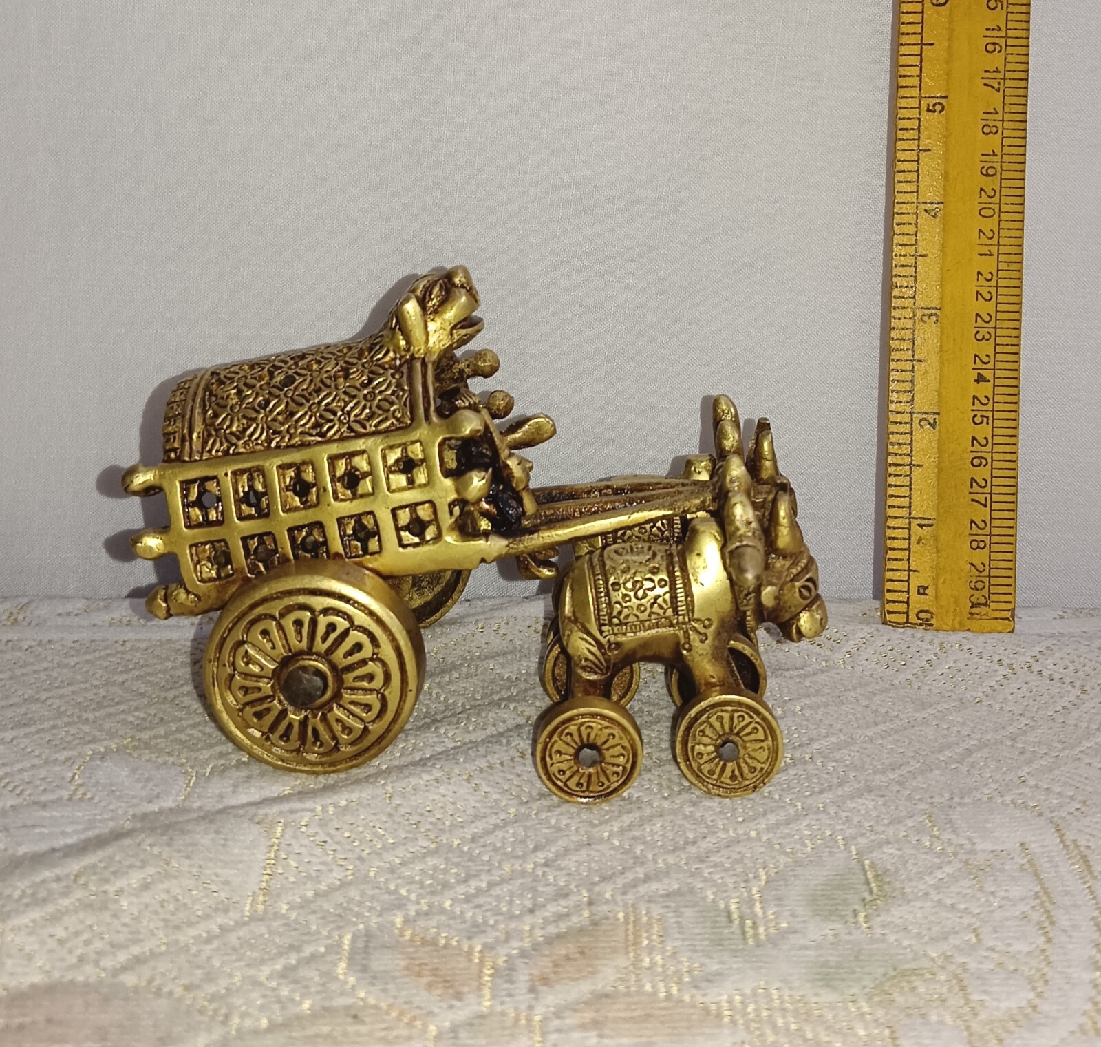Farmer Riding Bull Cart Statue Bastar Art Brass Man Sitting on Buggy Idol CA127