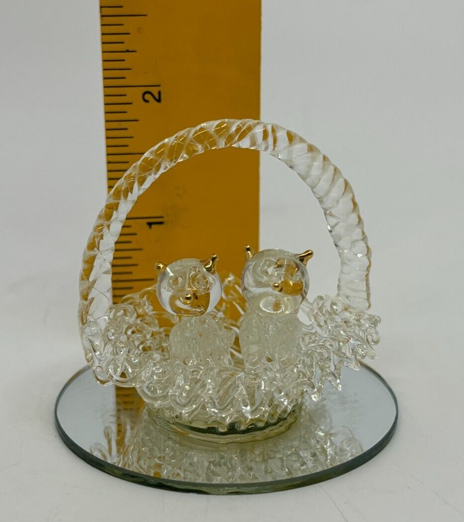 Set Of 4 Spun Glass Figurines Mirrored Base Kittens Shoe Baby Carriage Apple