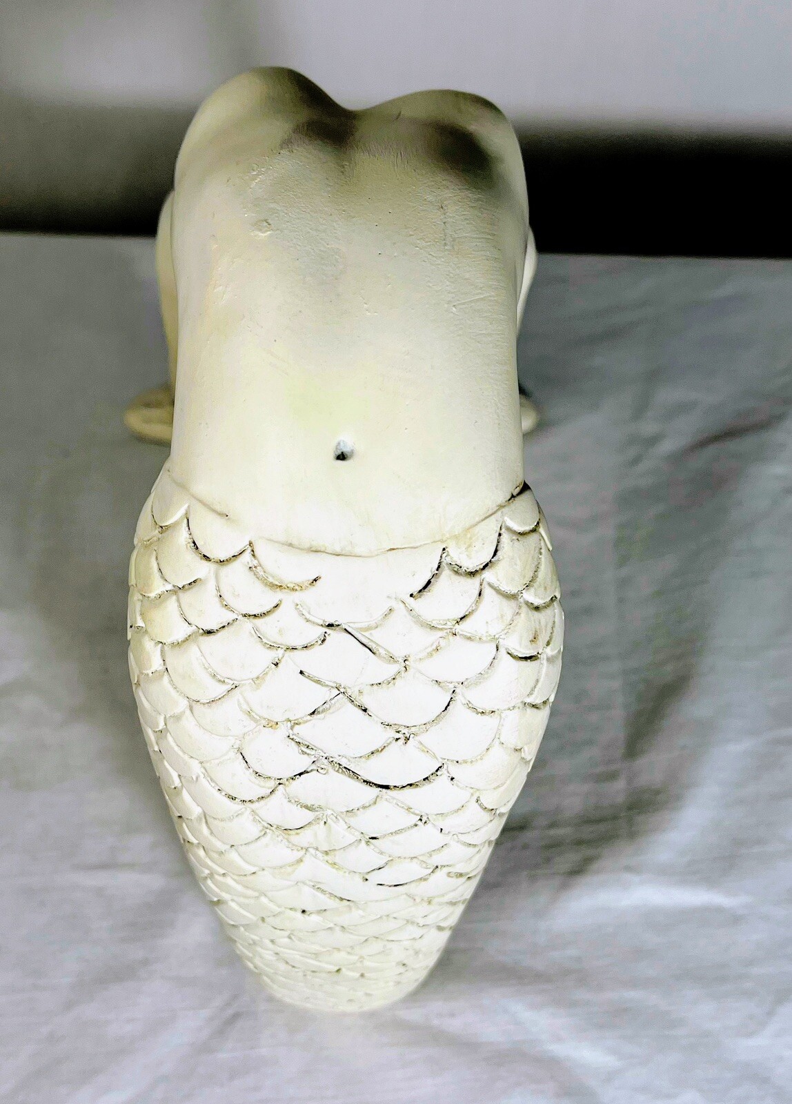 New White Ivory Slightly Distressed Sculptured Mermaid Stretching