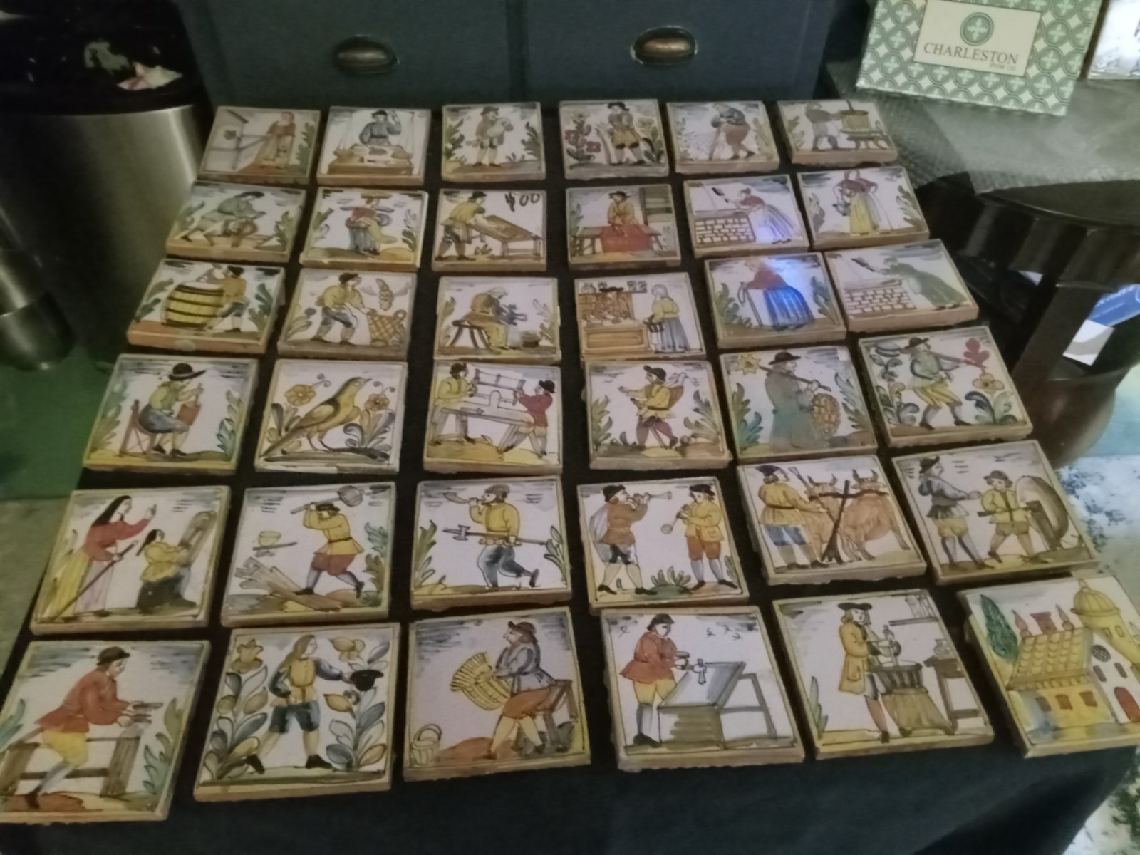 Vintage Original hand painted Italian Tiles. ceramic. 5×5.
