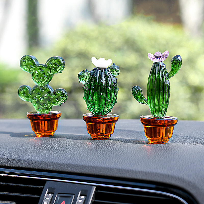 Crystal Cactus Figurine Collectible Glass Cactus Ornament Table Decor Gift