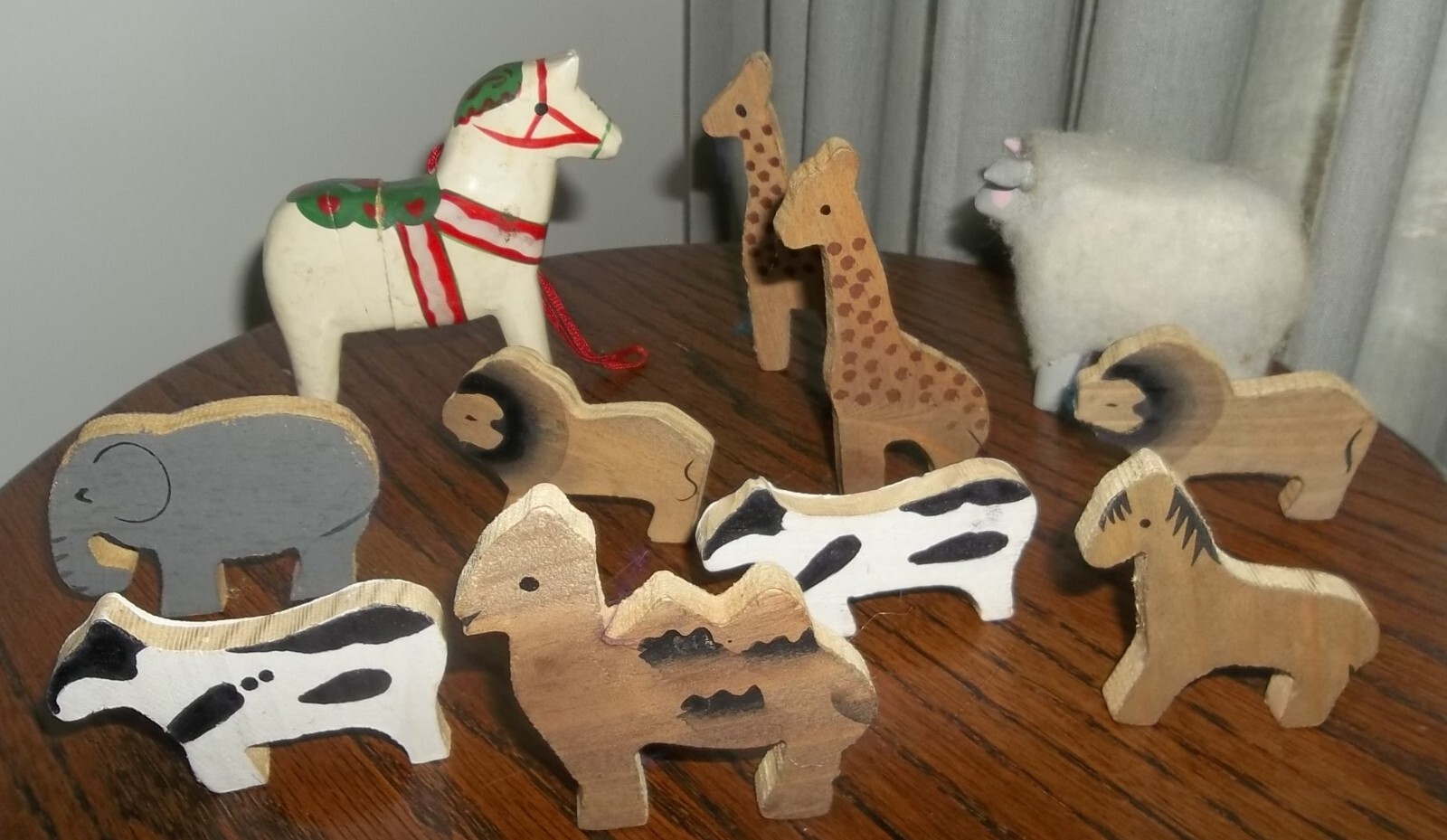 Lot of 11 Vintage Wood Carved Zoo Animals various sizes great for kids