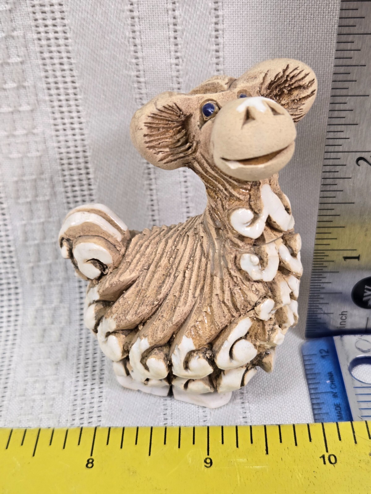 CHIPPED Artesania Rinconada Alpaca Signed Figurine Clay Llama Uruguay Vicuna