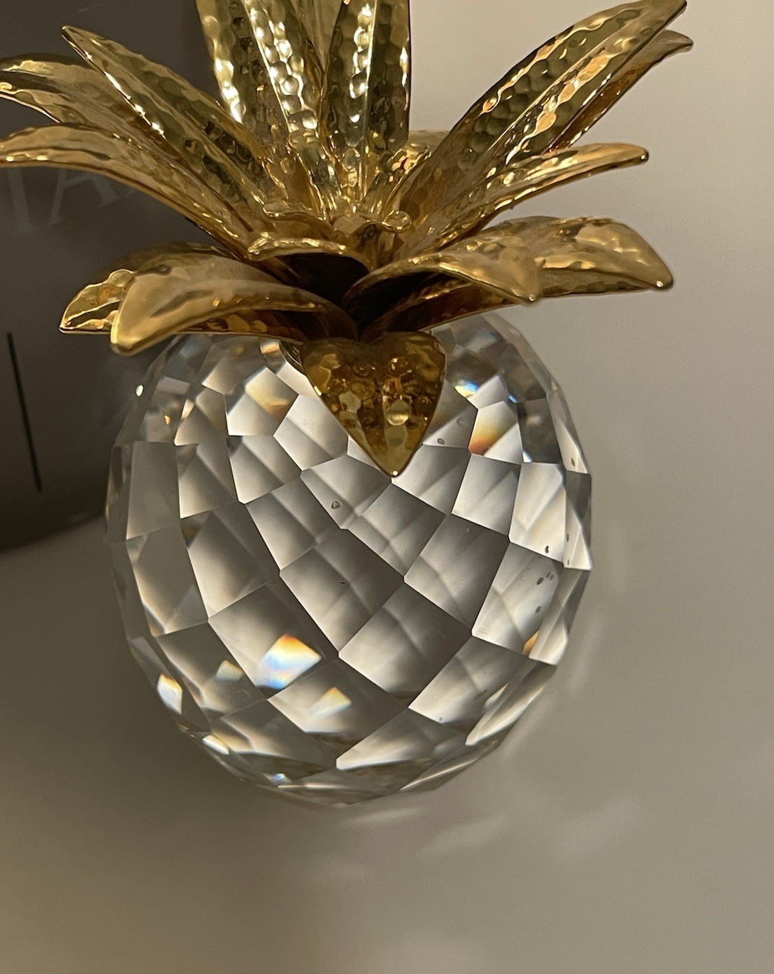 Swarovski LARGE 4″ Crystal 3-Footed Pineapple with Gold Leaves in Original Box