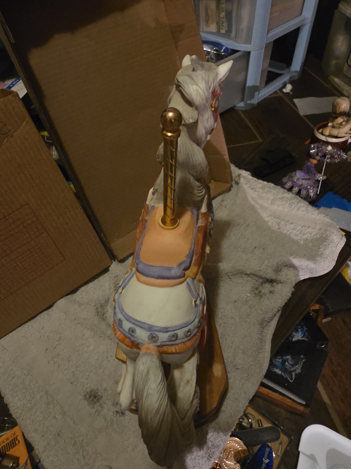 Vintage Lefton Carousel Horse, Porcelain, Wood Base, Wind Up, Musical