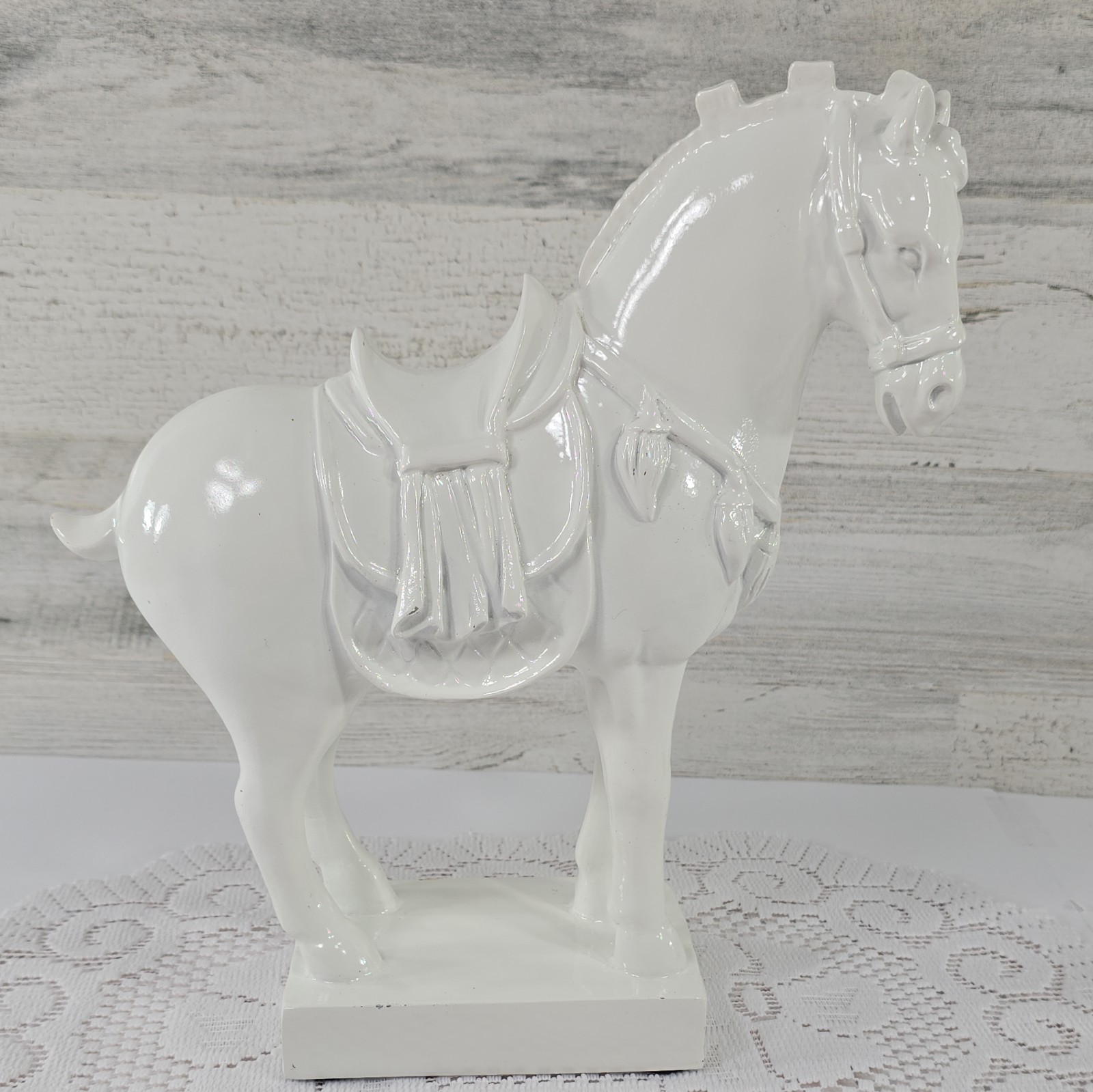 VINTAGE WHITE Trojan Horse Statue MCM War Sculpture Figurine 12 inx9 in 1lb 15oz