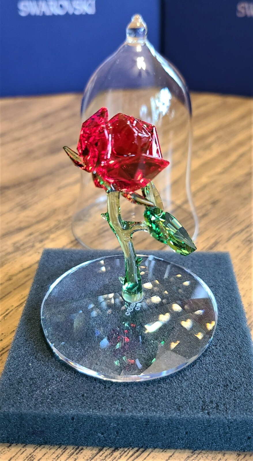 🌹Swarovski Crystal Disney Beauty & Beast Enchanted Rose Figurine, Bell Jar, NIB