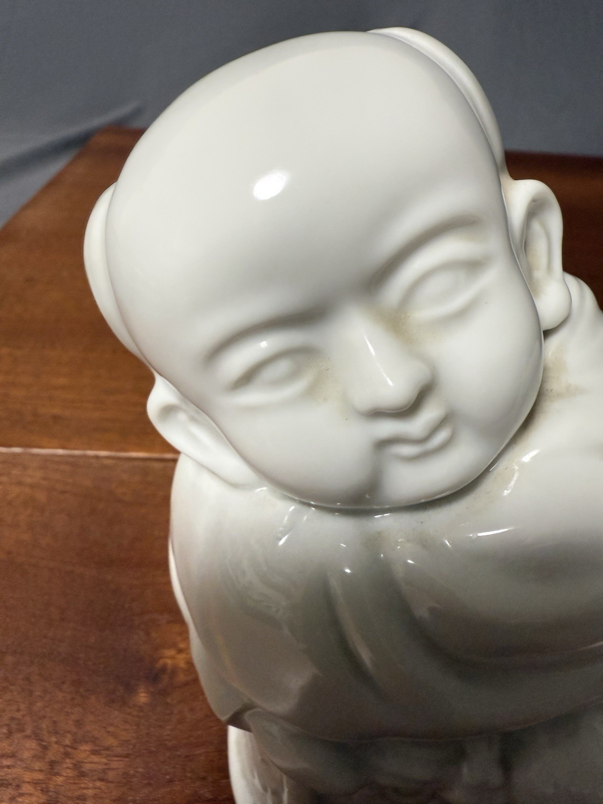 White Porcelain Reclining Child Figurine Trinket Box Asian Style Ceramic