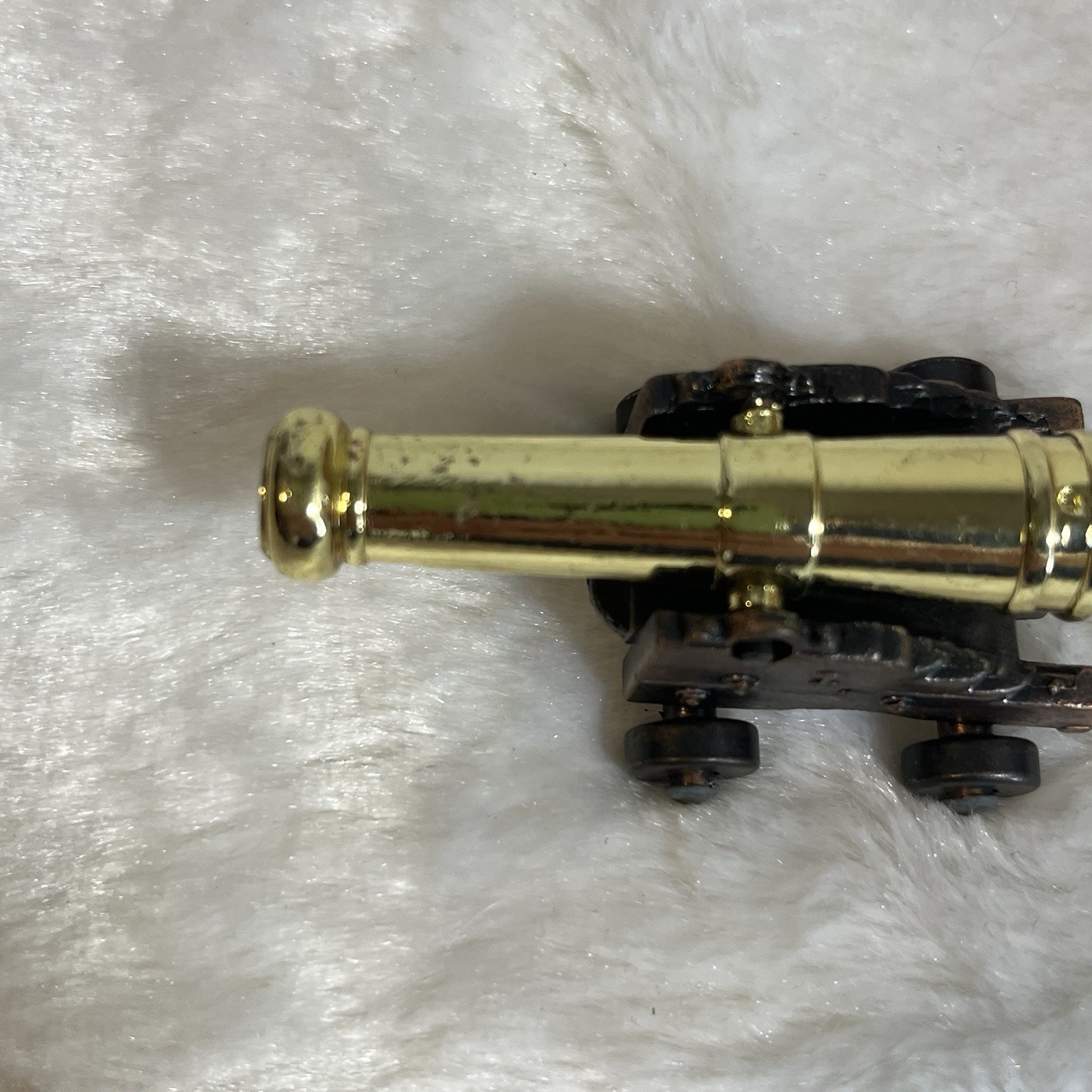 Vintage Miniature Cannon All Metal With Polished Brass Colored Barrel Miniature