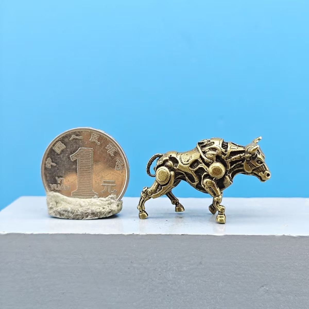 Miniature Brass Mechanical Bull Figurine Handmade Steampunk Art Sculpture