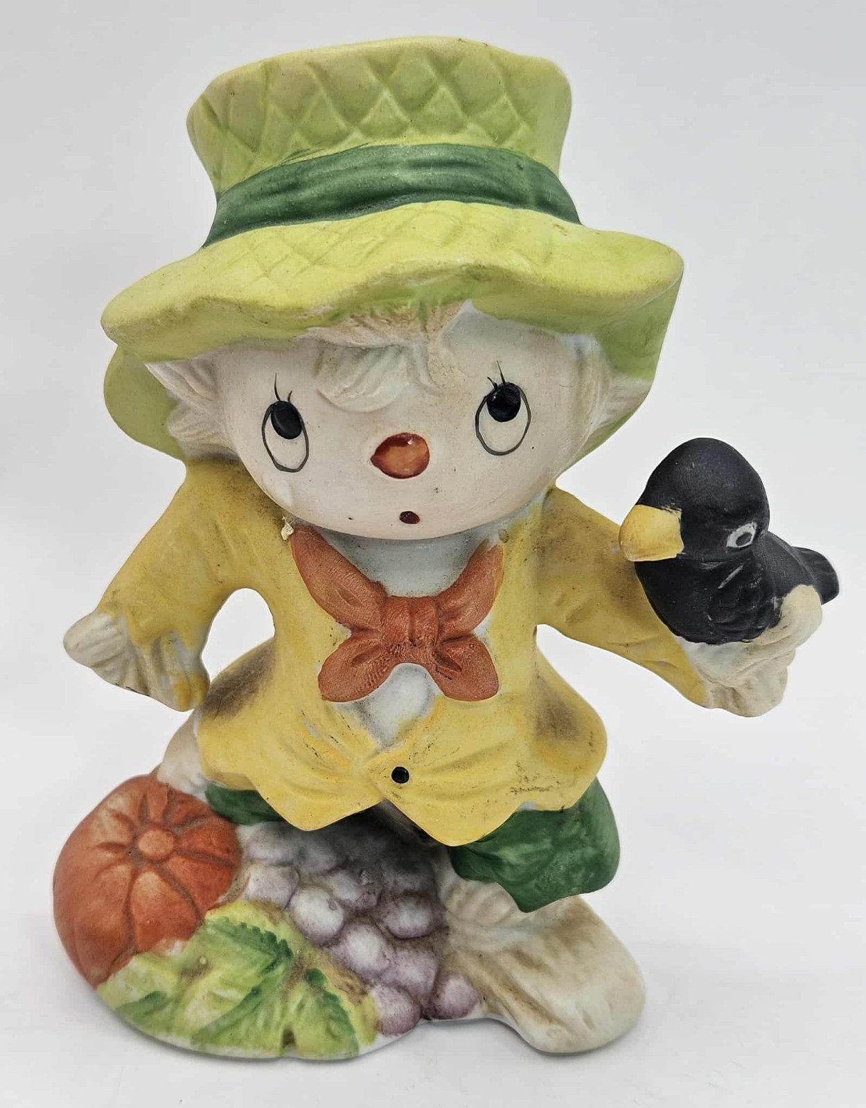 VTG Scarecrow Ceramic Figurine With Crow