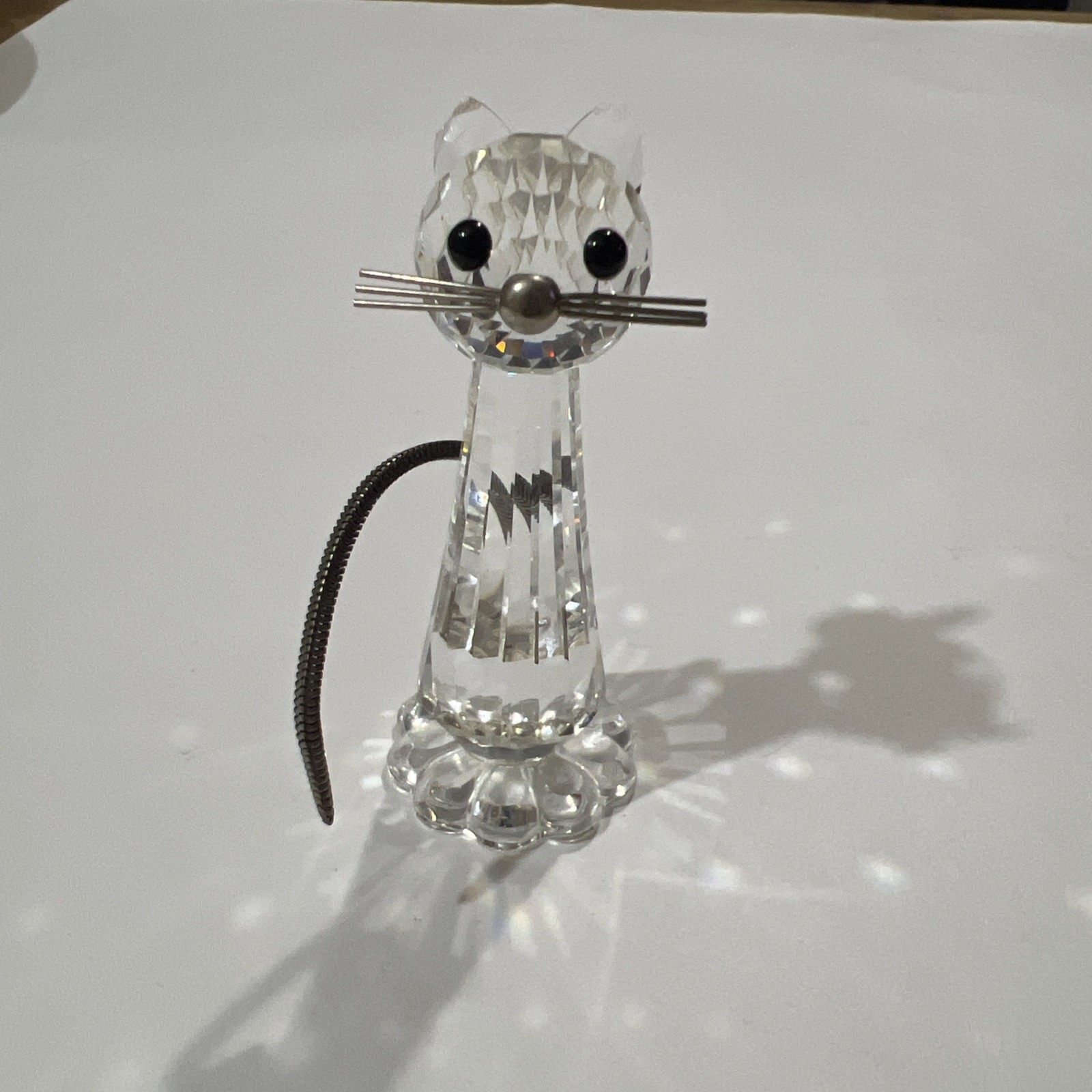Swarovski Crystal Cat with Metal Tail and Whiskers Figurine 2.75” Chip Ears