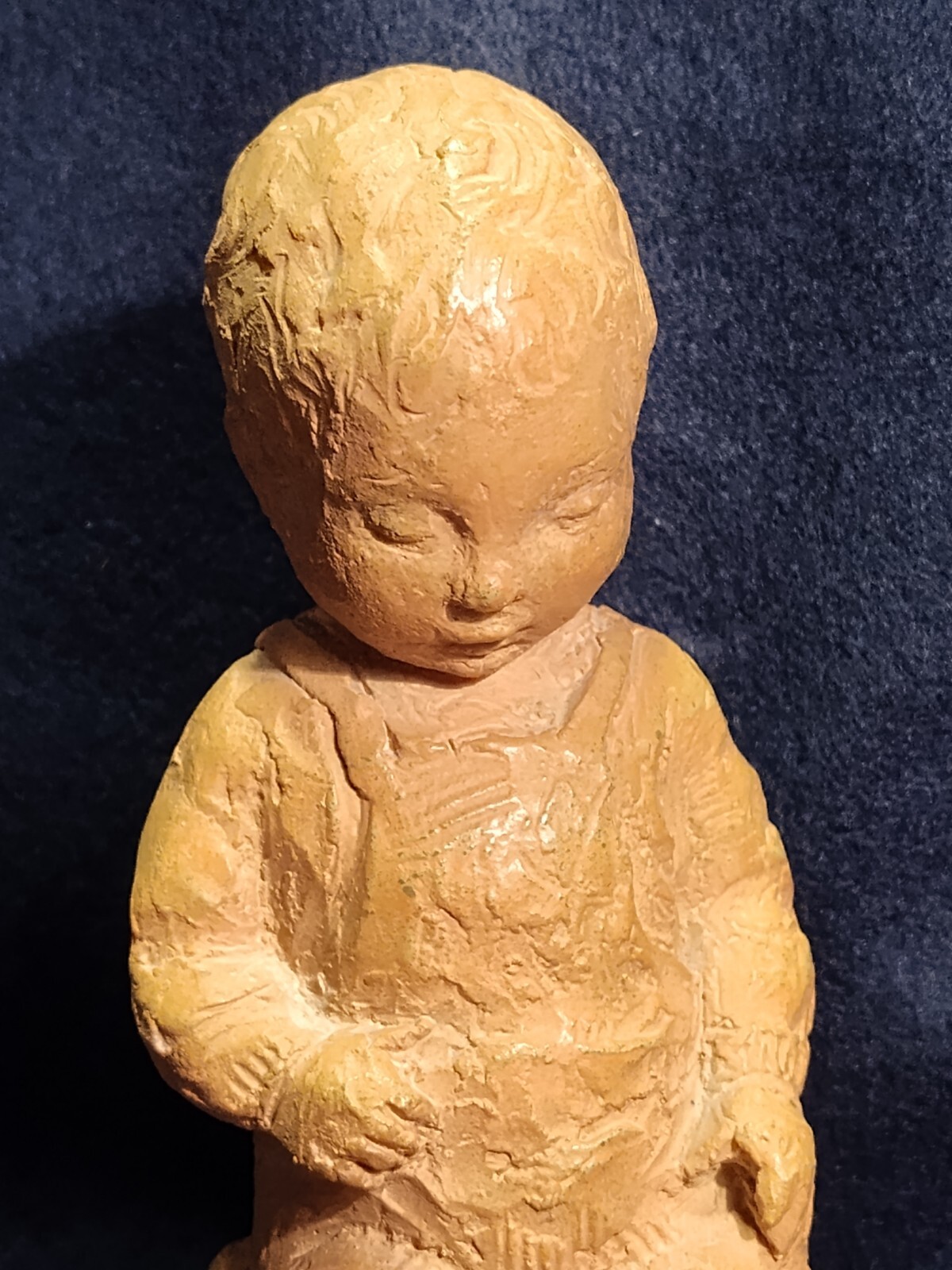 MCM Young Child Figurine Mounted On Wood Base 7″