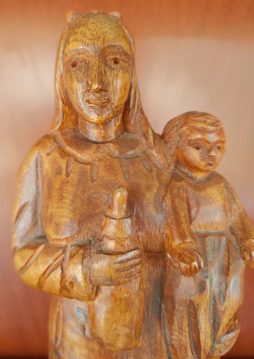 Old Vintage Hand Carved Wooden Figure Mother And Child Wood Carving Statue