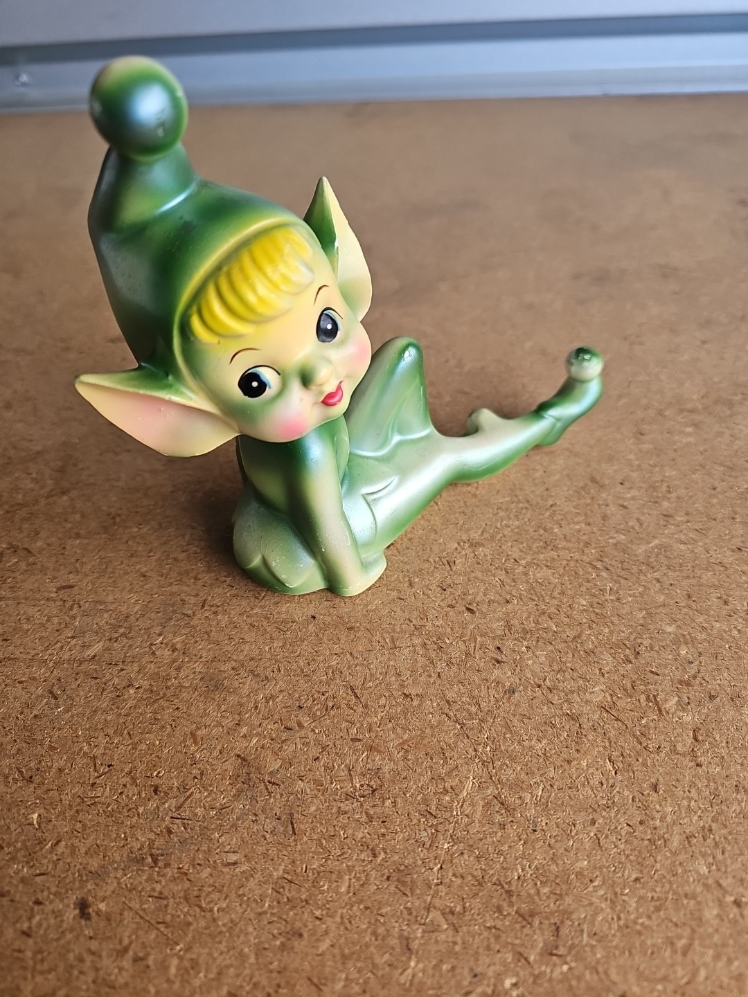 Vintage Bradley Ceramic Pixie Elf Figurine Knee Up 1950s Mid-Century Green Read