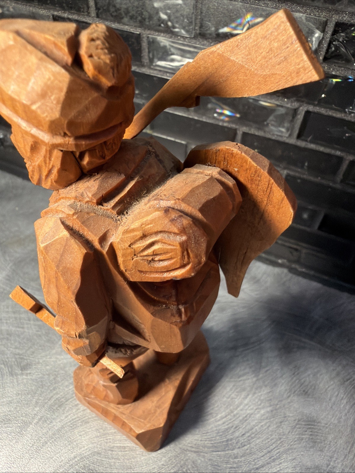 RARE Vtg Amede Godro Handcarved WOOD Hunter Axman Statue Quebec Artist Signed