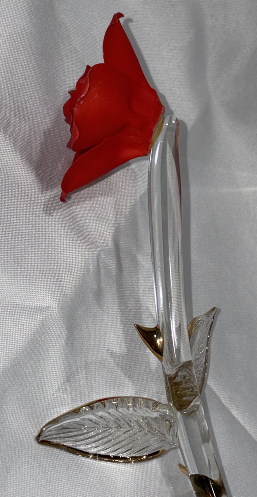 Baron Glass Long Stem Red Rose Porcelain 24K Gold Trim