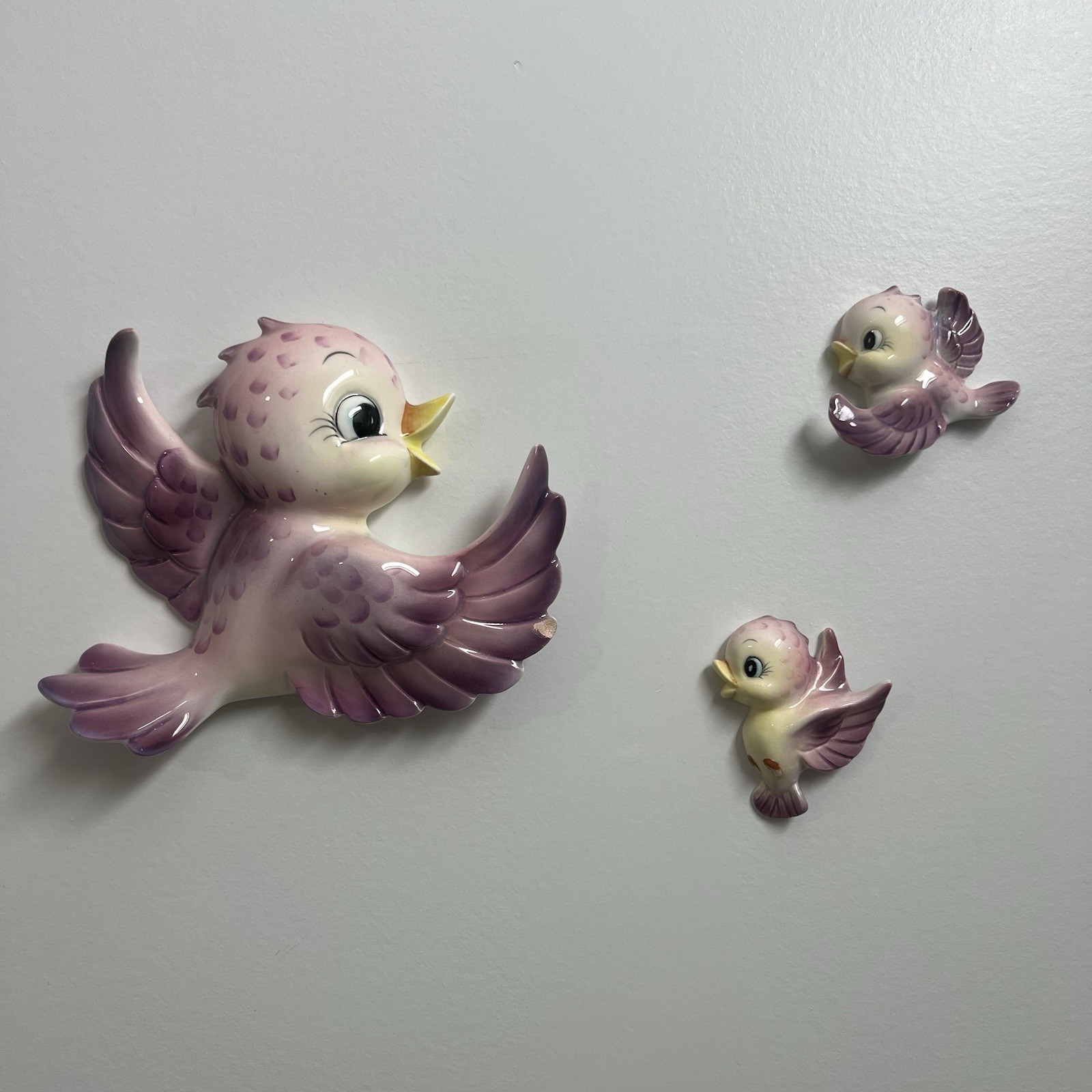 RARE 50’s 3 PC. Vintage Lefton PURPLE Bluebirds MCM