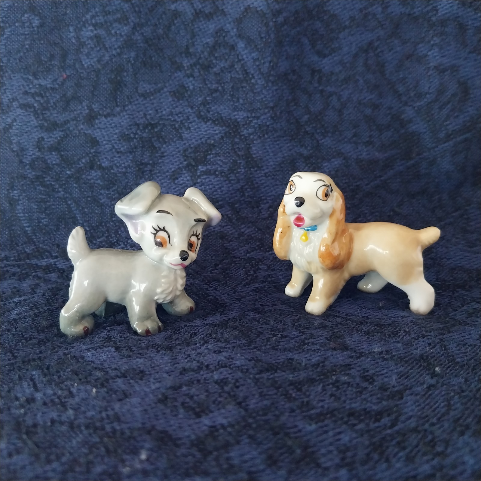Vintage Wade Disney Whimsies Lady & Scamp Figurines, 1960s Blow Up Series