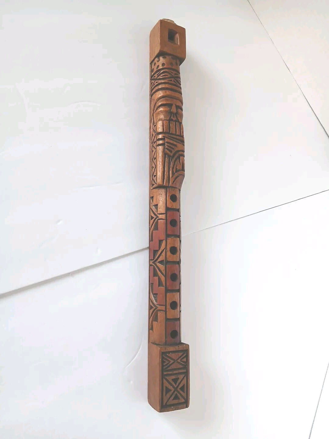 Vintage Bolivian Wood Carved Functional Flute Mid Century Modern 19in