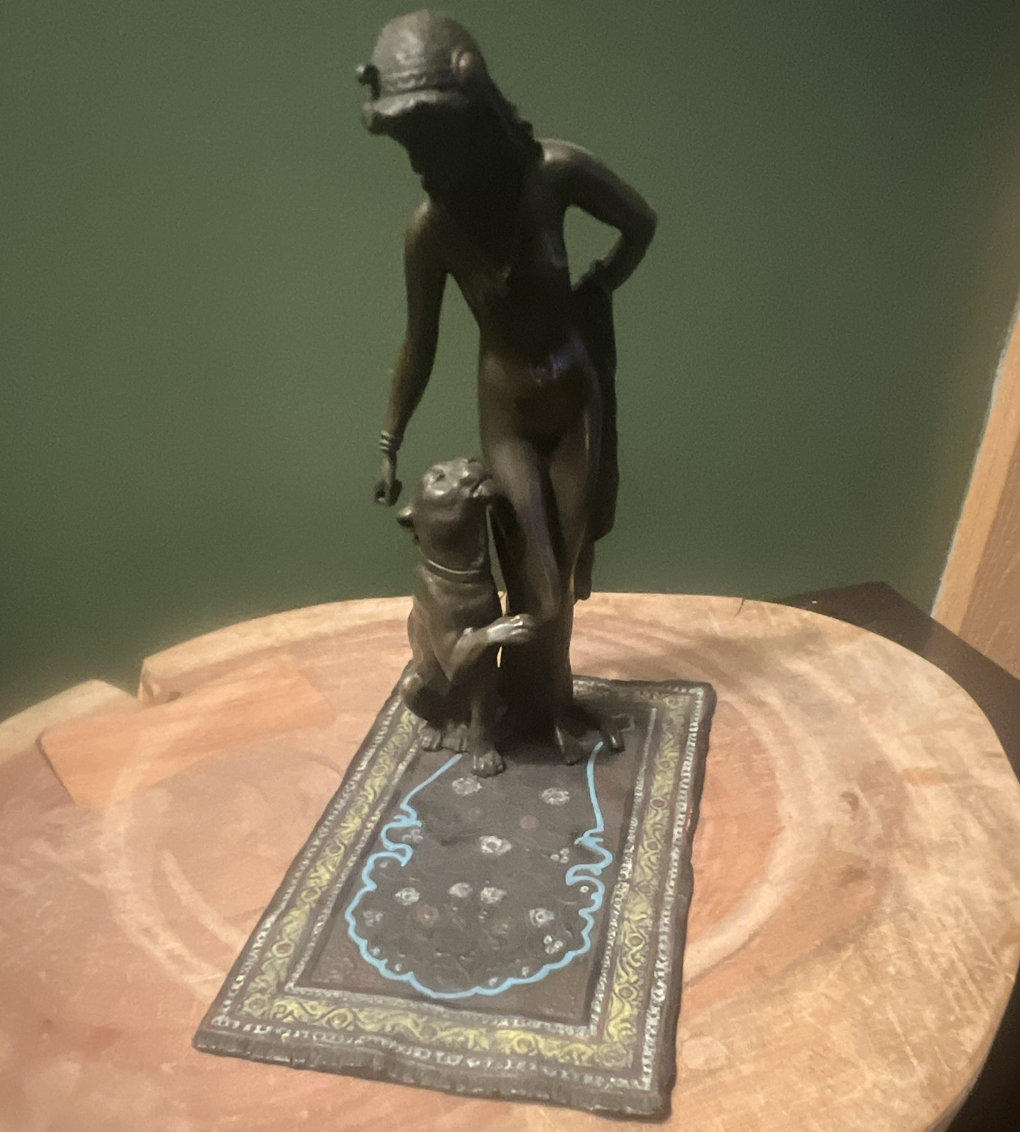 Bronze-Finish Metal Nude Woman Figurine Sculpture on Decorative Base, Signed