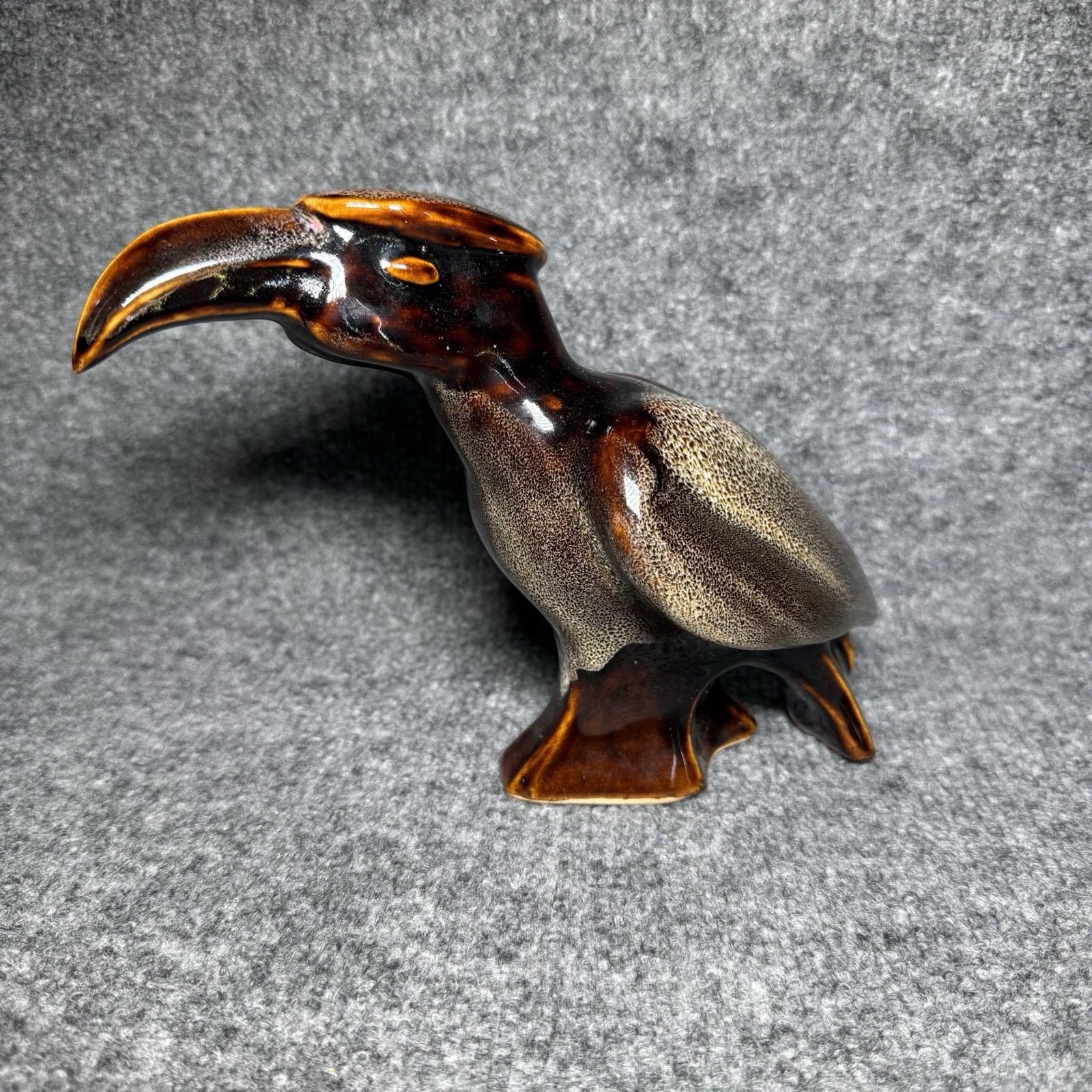 VTG Toucan Bird Figurine Brown Colorful Ceramic Glass Tiki Bird Standing FIgure