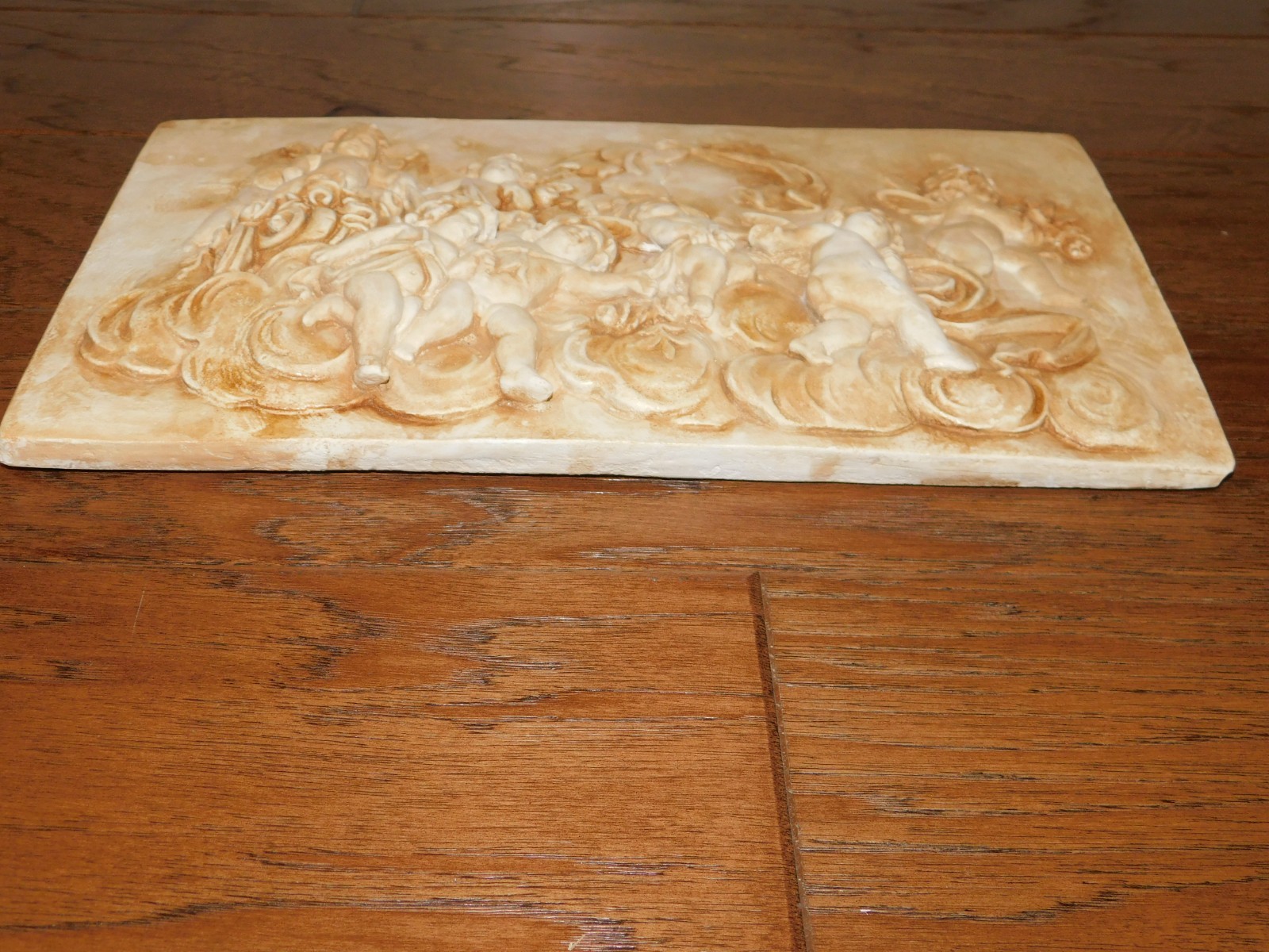 VINTAGE Heavenly Cherub Angels in Clouds Wall Relief Sculpture Plaque Plaster