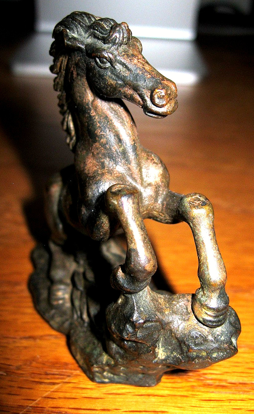 Antique Bronze Galloping Horse Statuette Figurine Sculpture Glorious Patina