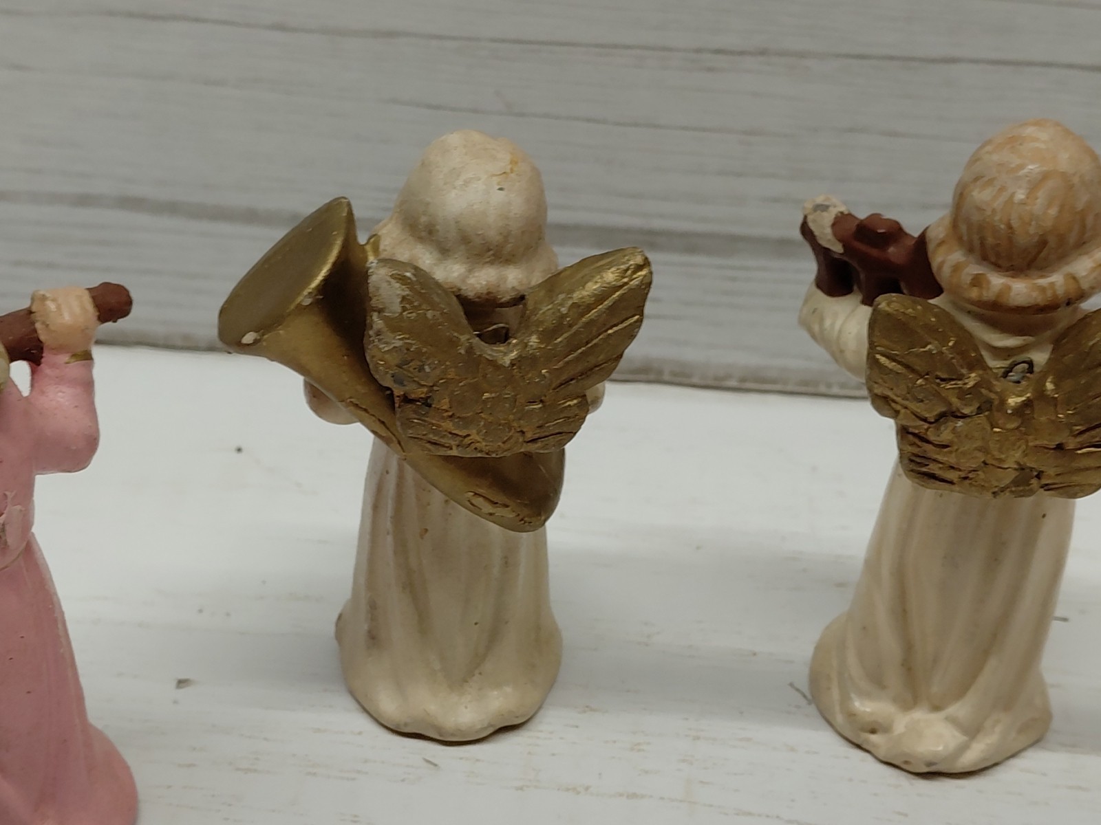 Vintage Set of 6 Angels Playing Instruments Resin? Made in Germany US Zone AS IS
