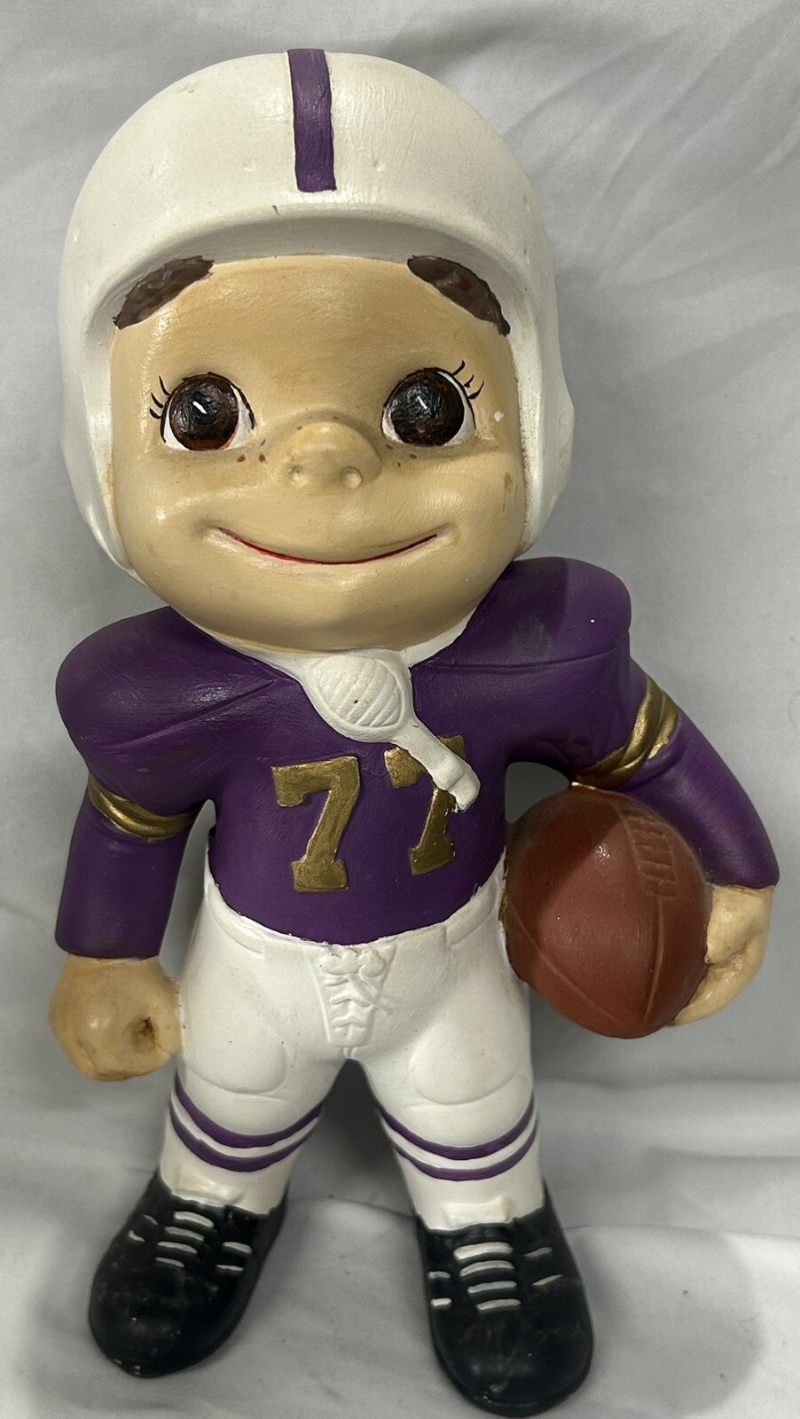Vintage 1972 Atlantic Mold Ceramic Smiley Boy Football Player Figurine