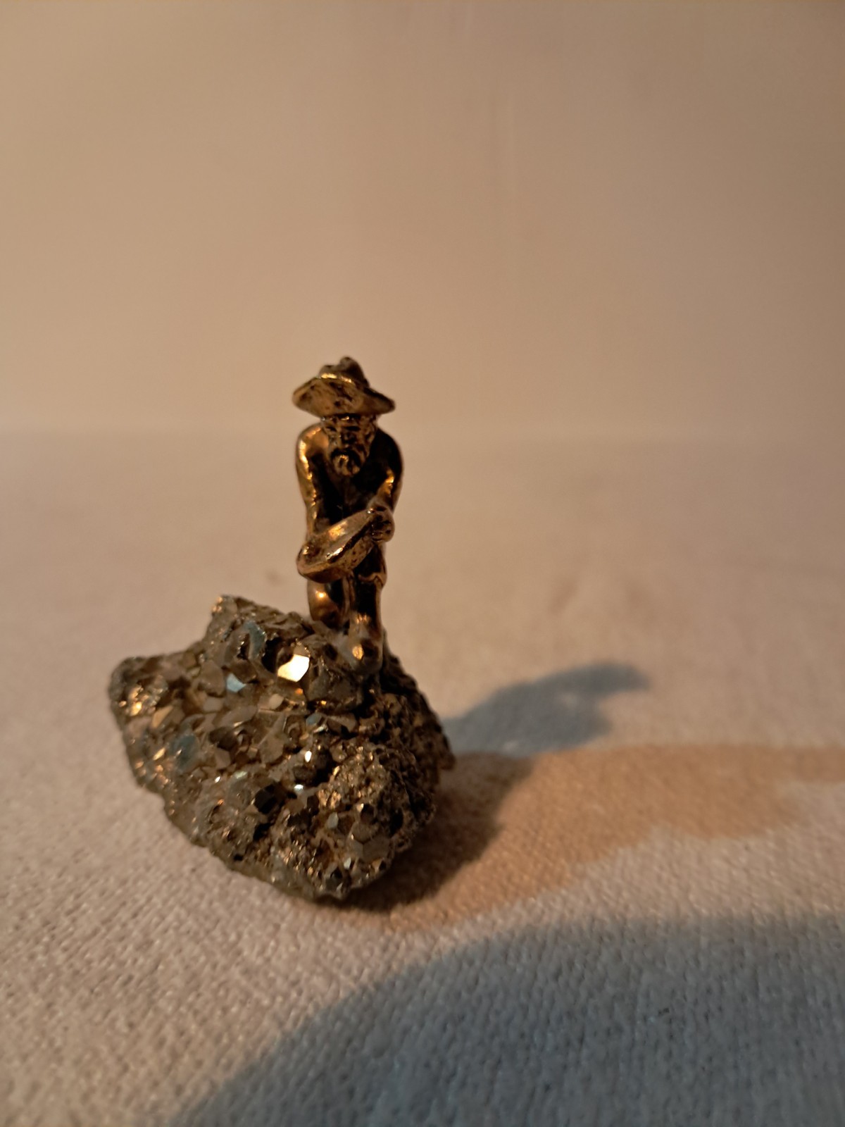 Gold Silver Metal Miner Figurine on Mineral Base Collectible Sculpture