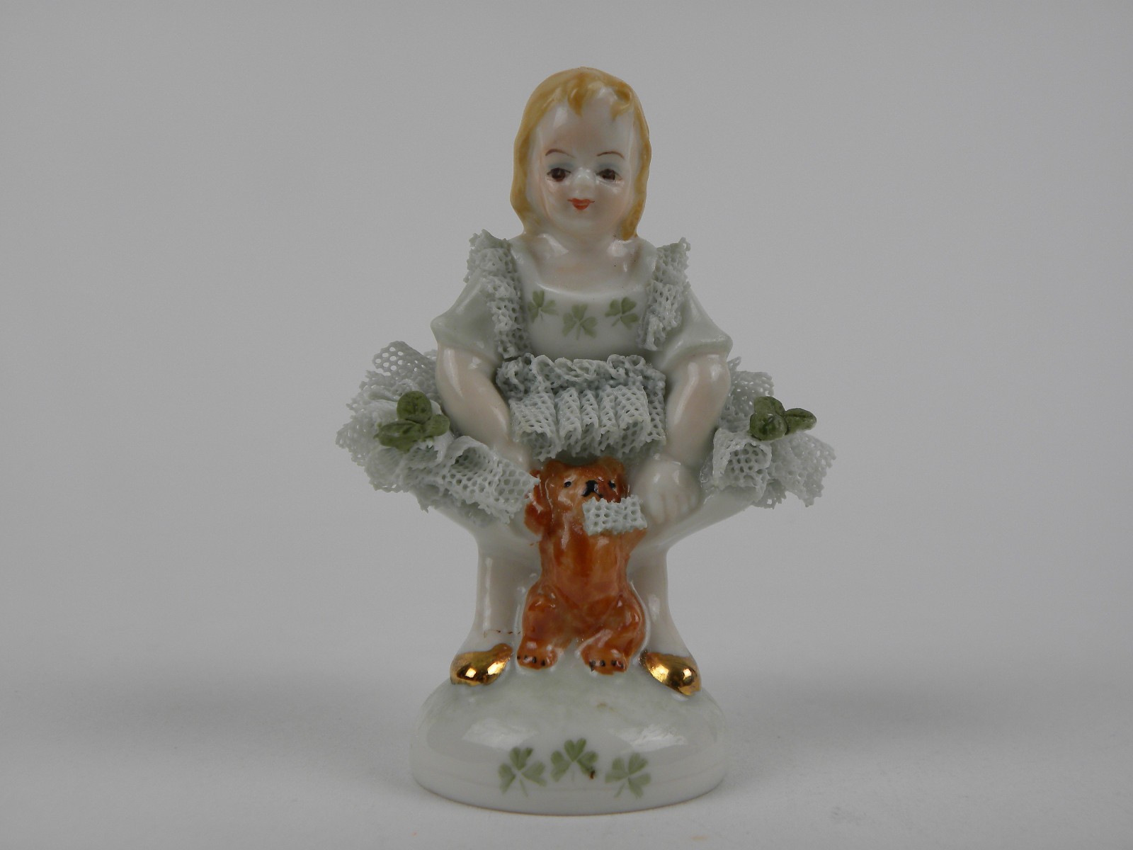 Vintage Irish Dresden “First Steps” Figurine Hand Painted Porcelain Lace Trim