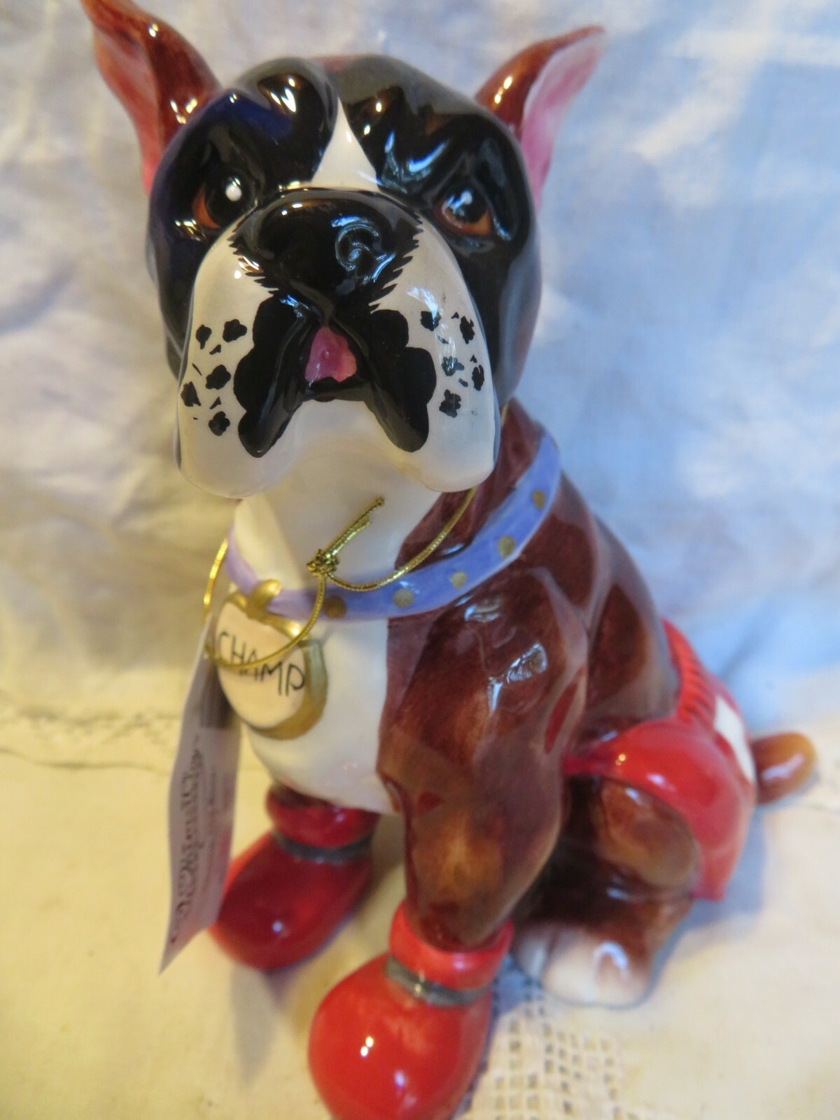 “CHAMP” WhimsiClay Boxer dog + 2 free dog pins ($24 value) CUTE and FUN!