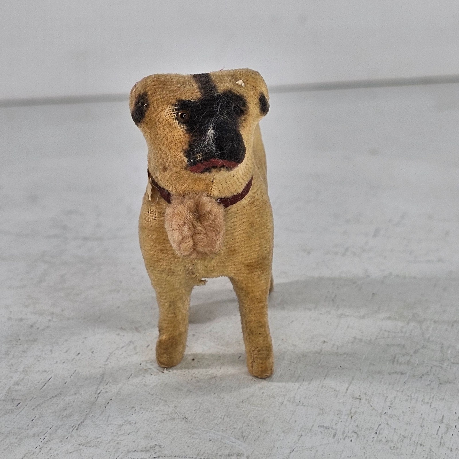 Antique Germany Putz Pug Dog Felt Doll Companion 3.5″ Vintage Figurine FLAW