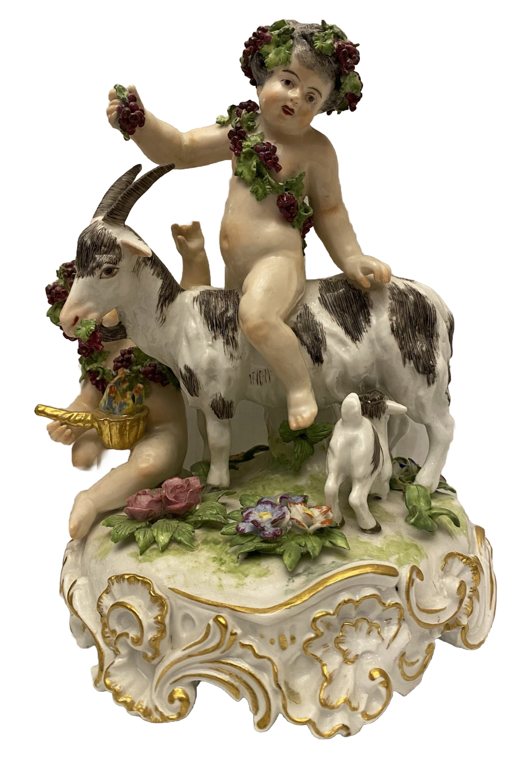 19th CENTURY FRENCH SAMSON PORCELAIN FIGURAL SCULPTURE ~ GOATS PUTTI BACCHUS