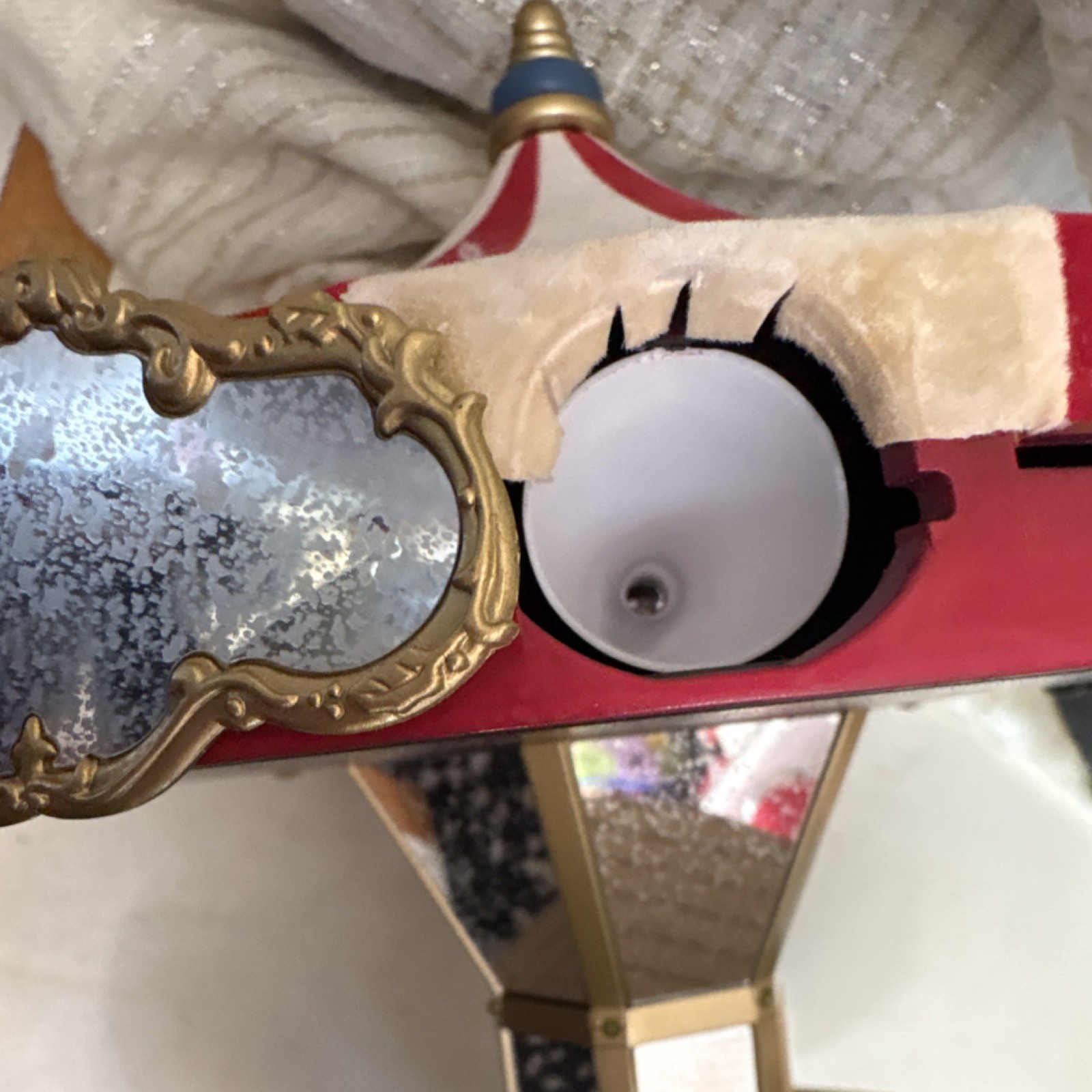 Red White Gold Striped Mirrored Carousel Figurine Plastic Circus Theme 11in