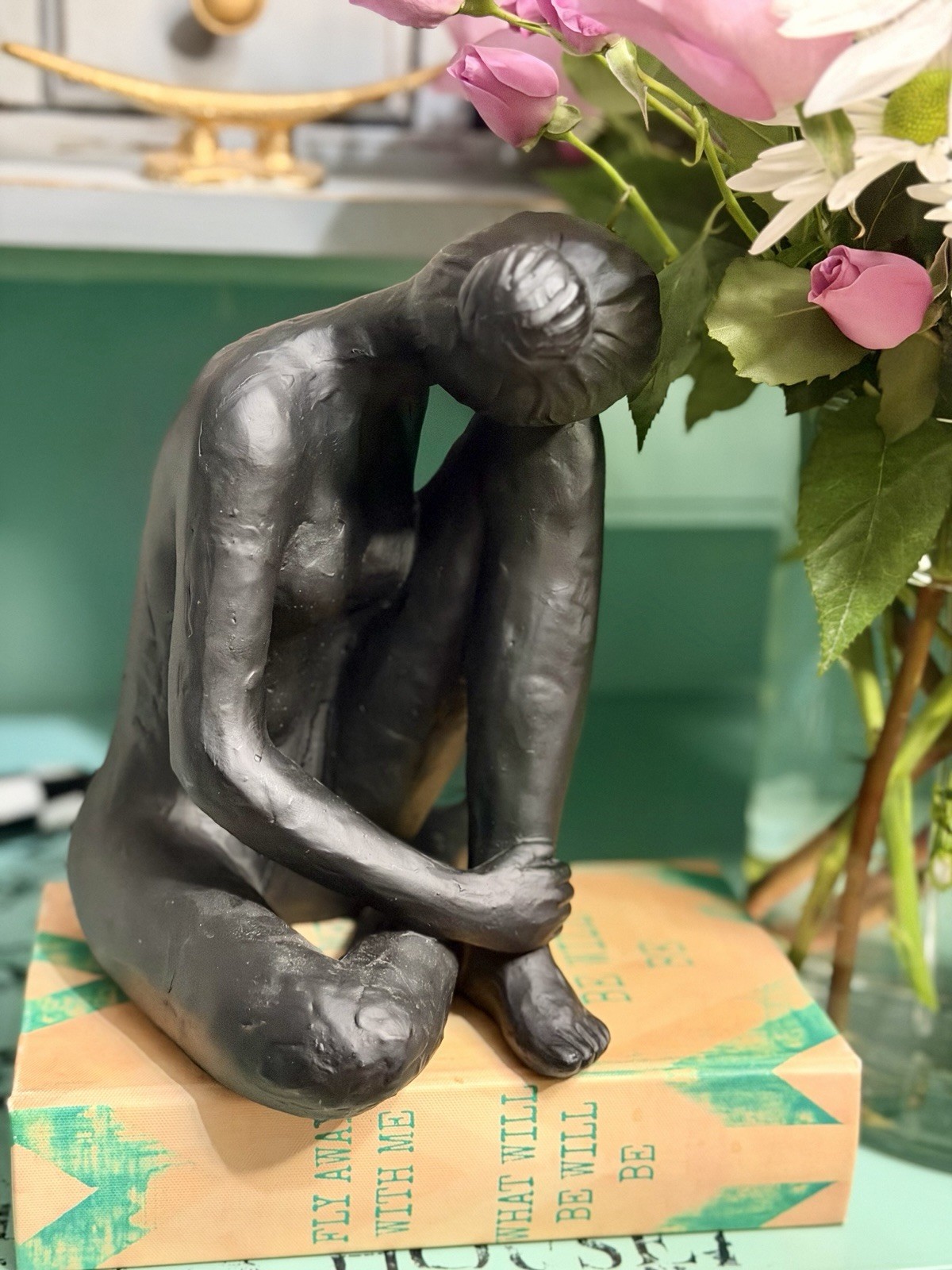 Mikasa Home Accents Artistic Sitting Woman Black Matte Resin Sculpture