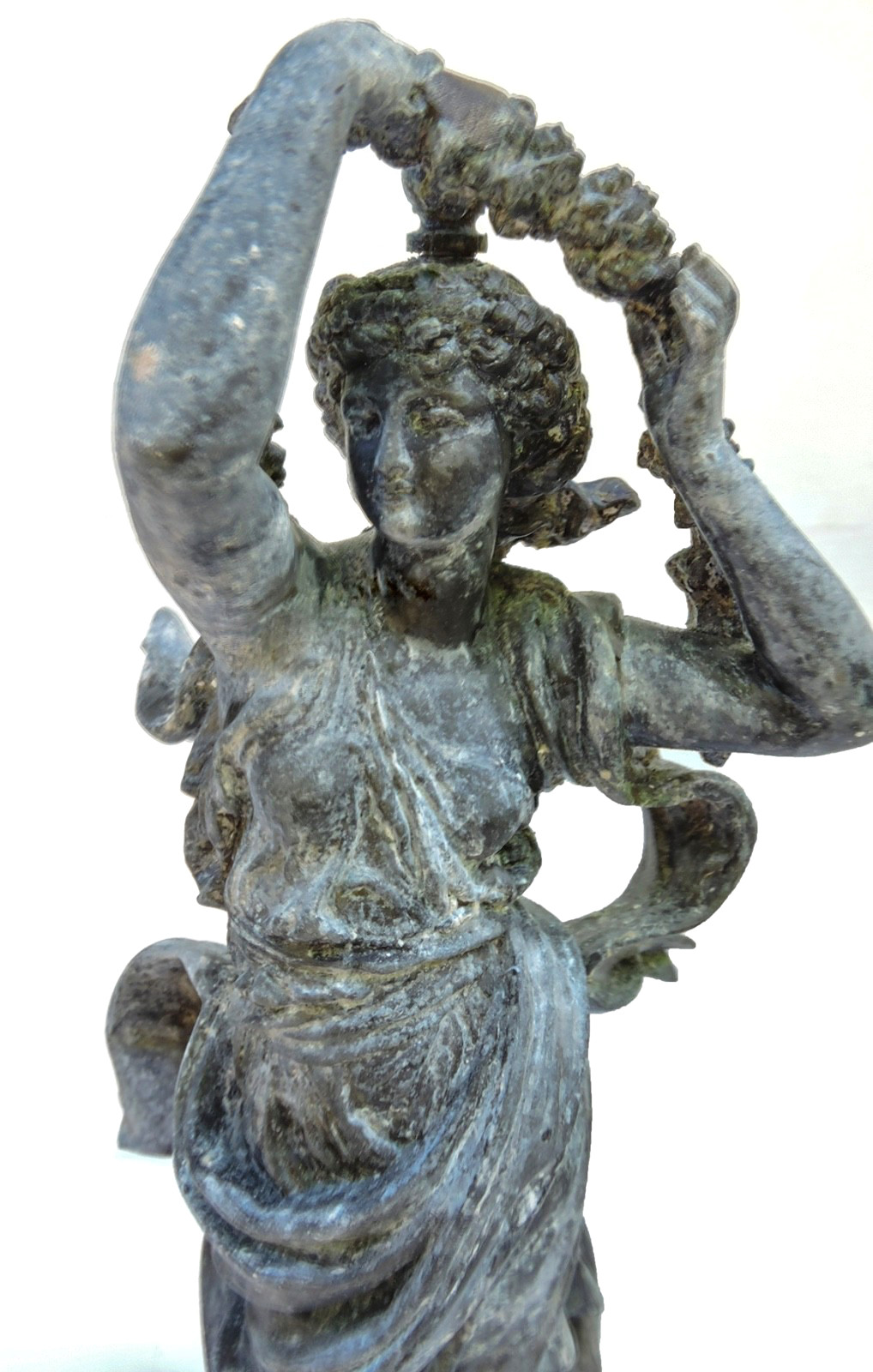 ANTIQUE FLORA GODDESS STATUE SCULPTURE ART NOUVEAU SPELTER BRONZE AGED PATINA